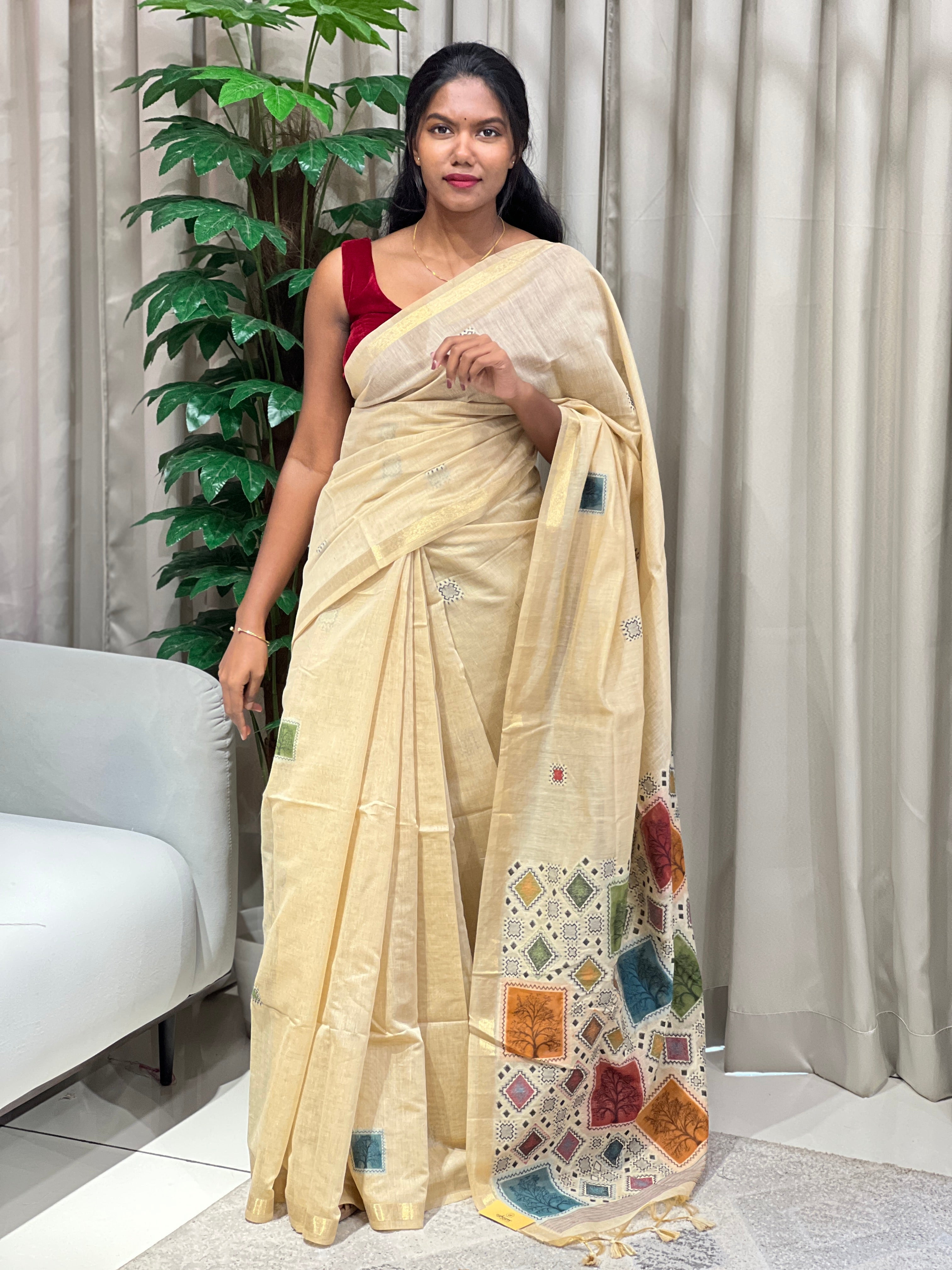 Multi-Color Geometric Detailed Chanderi Saree | AYT122