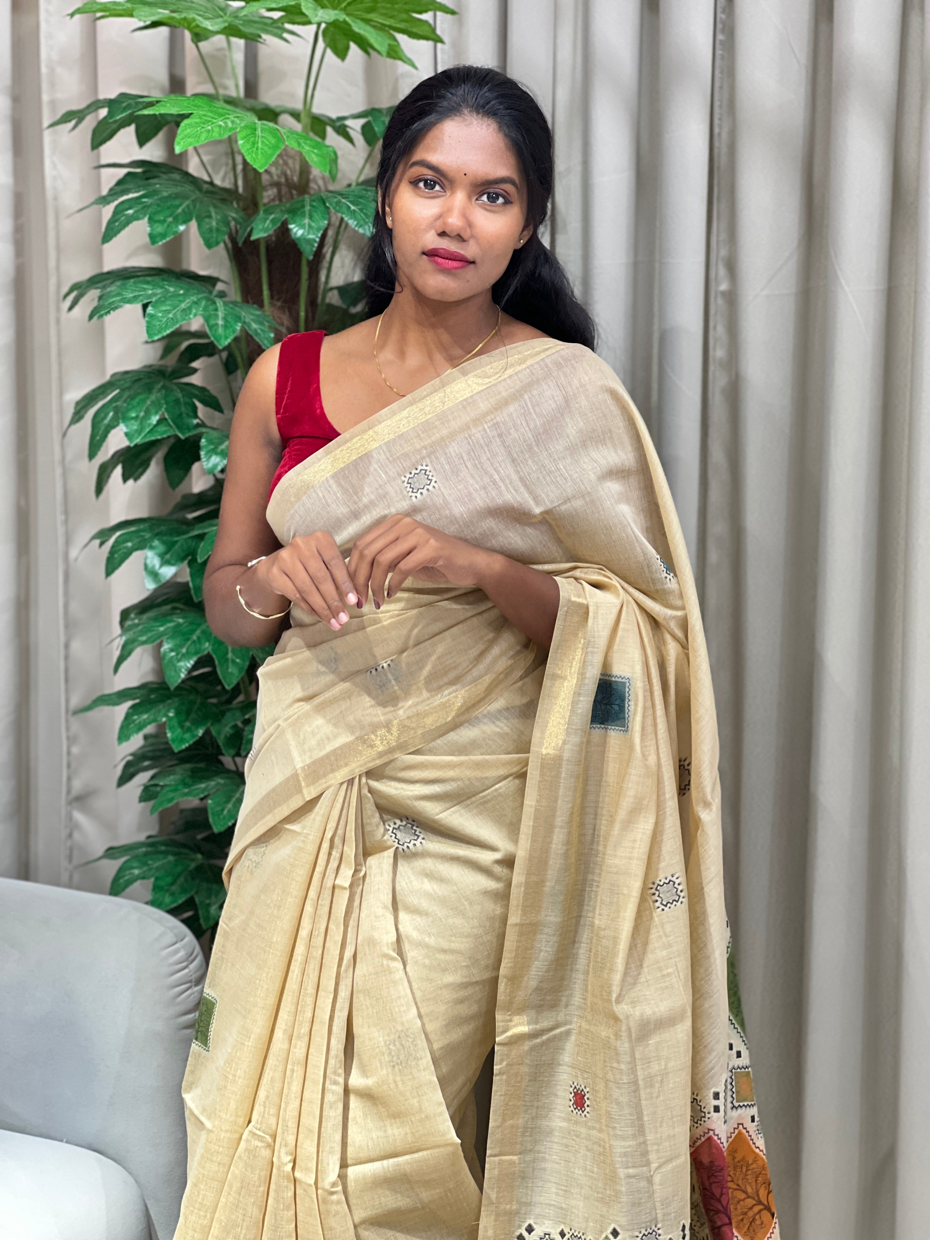 Multi-Color Geometric Detailed Chanderi Saree | AYT122