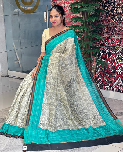 Print With Kantha Border Detailed Chanderi Silk Saree | RGD438