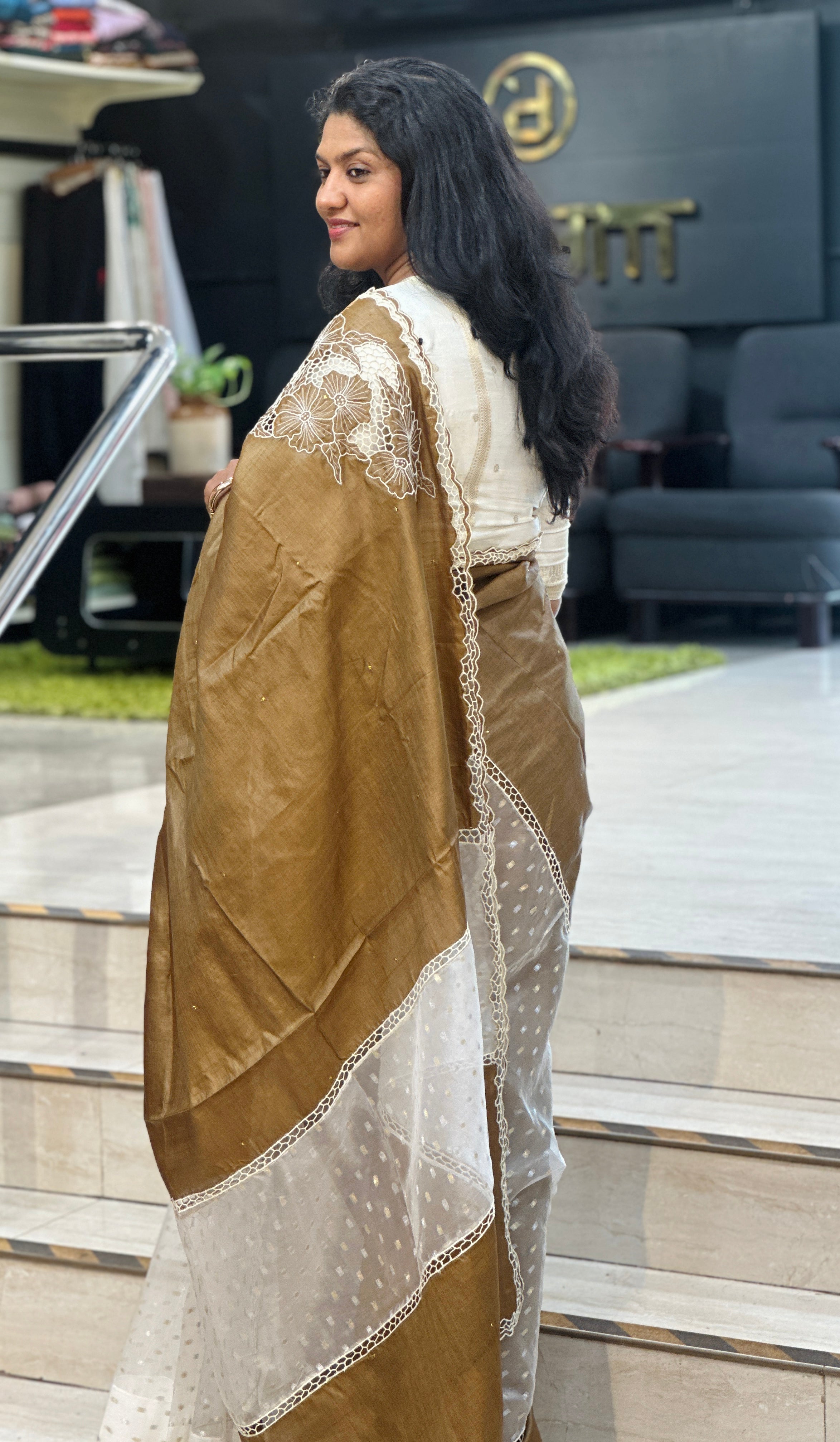 Twine Cut Work Designer Tussar and Silky Organza Saree | TC503
