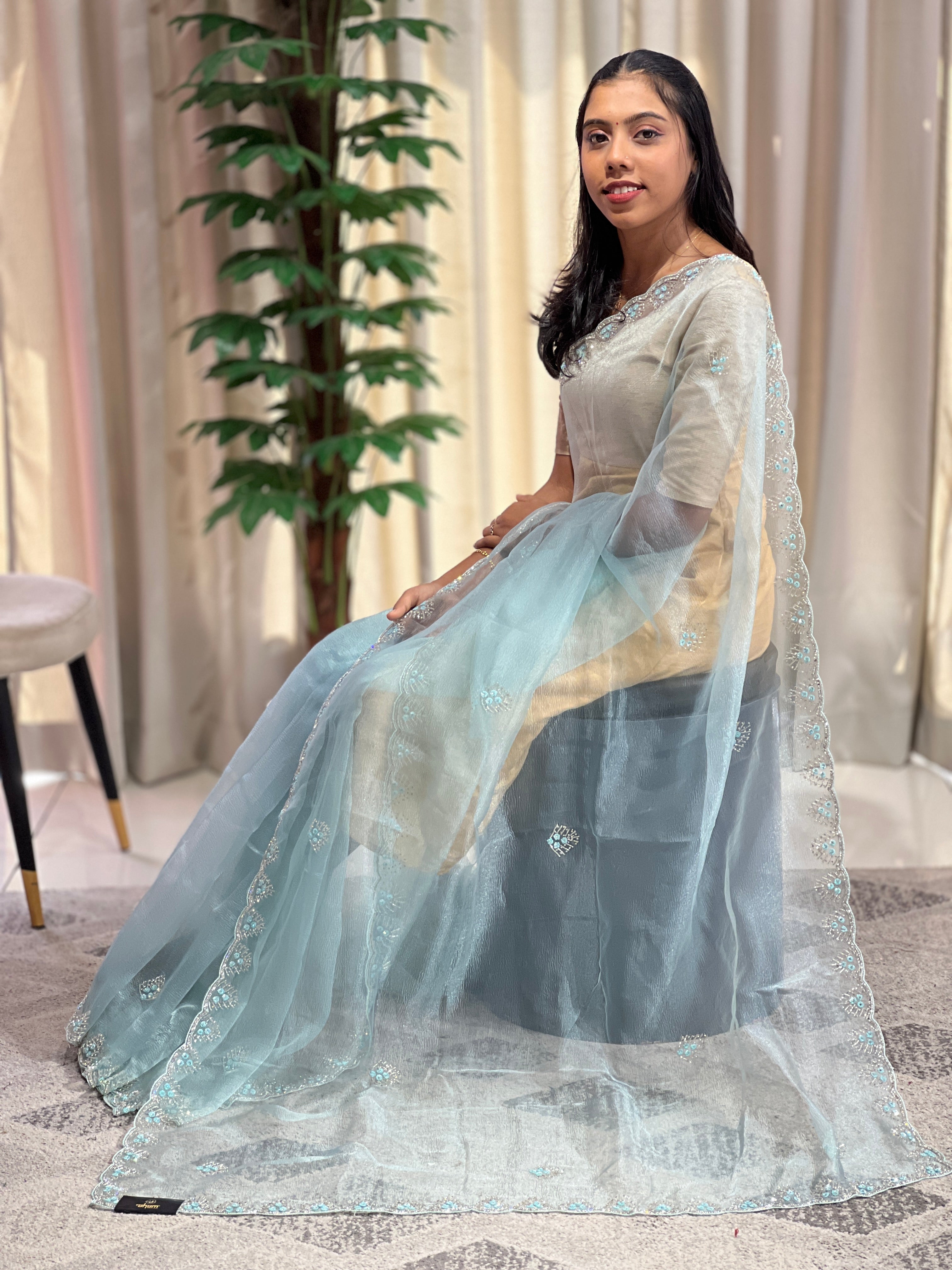 Party Wear Crushed Organza Saree | SBP1009