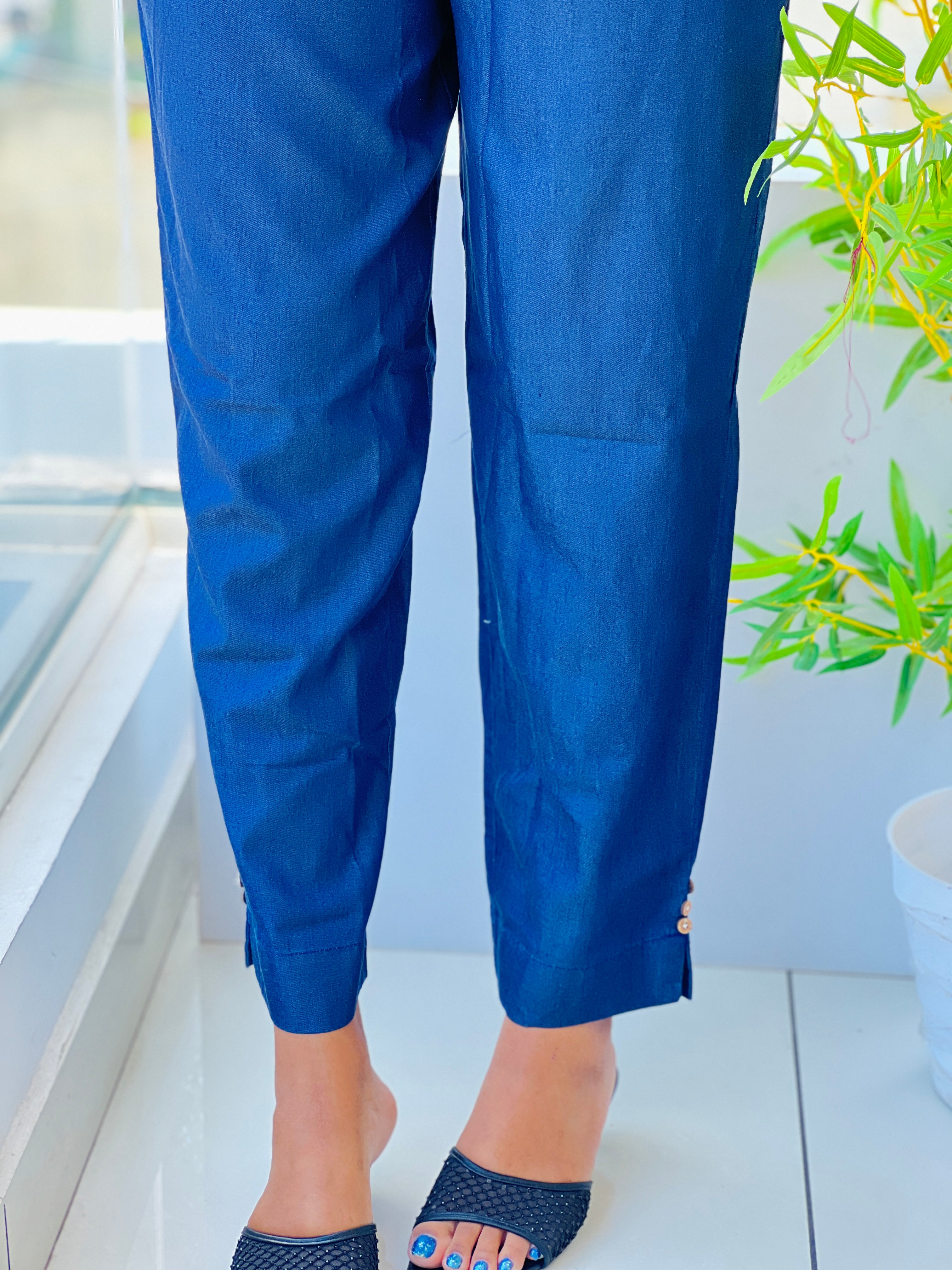 Solid Pattern Denim Cotton Straight Fit Bottom | VSI191