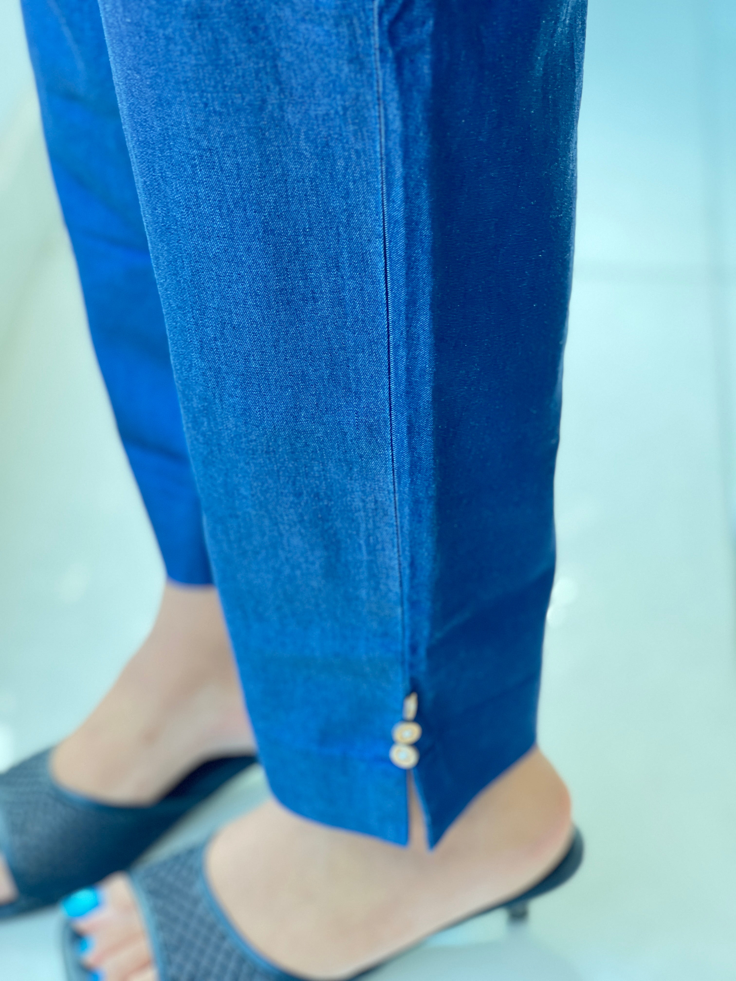 Solid Pattern Denim Cotton Straight Fit Bottom | VSI191