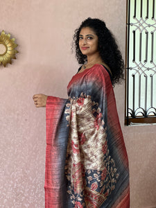 Kalamkari Design Geecha Tussar Finish Saree | KSD131