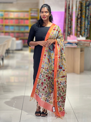 Pen Kalamkari With Mangalgiri Border Detailed Chanderi Dupatta | DE194