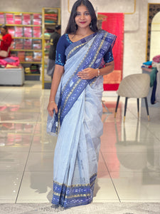 Check Patterned Cotton Saree (Without Blouse) | RP676