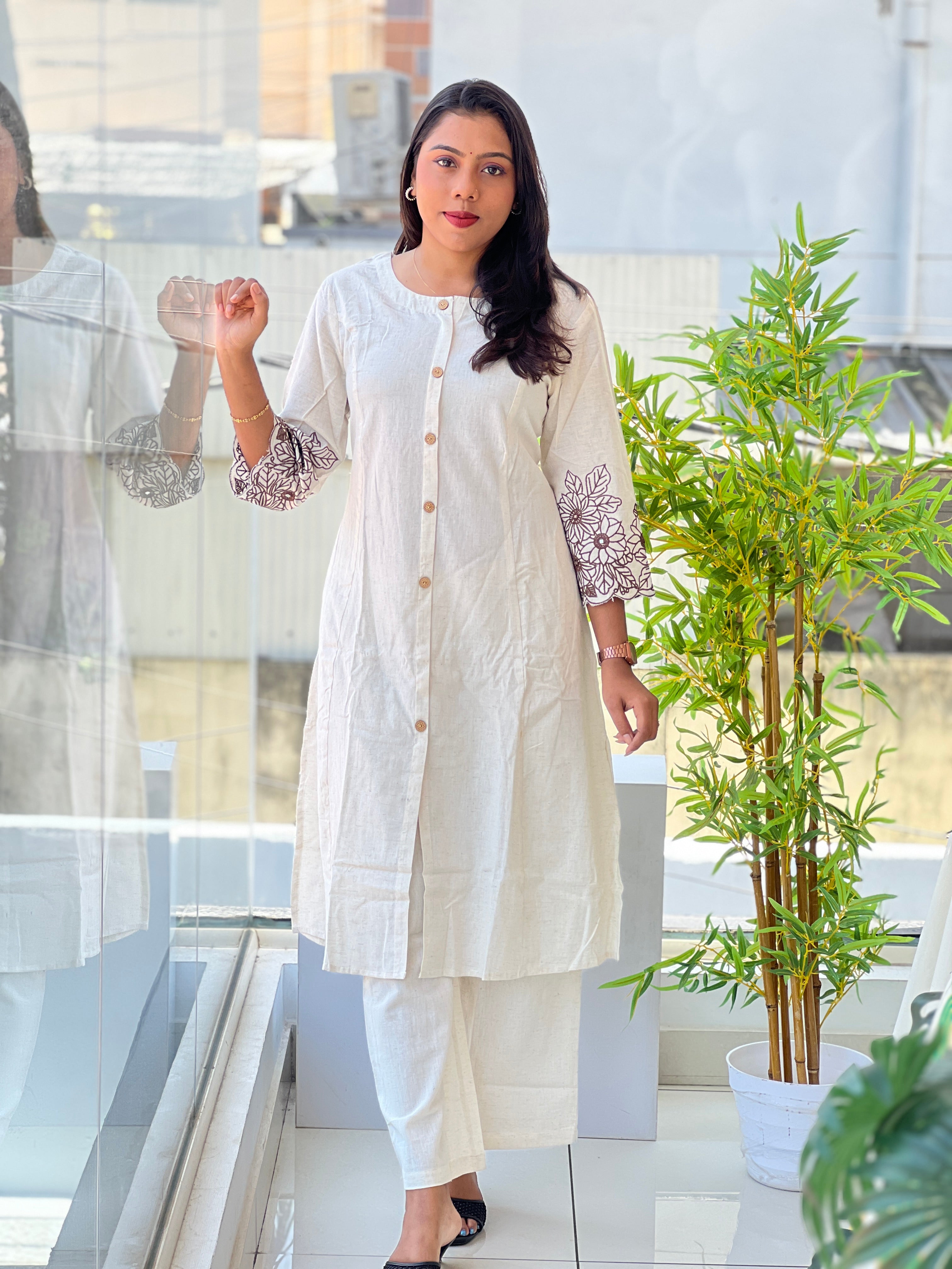 Solid Pattern Linen Cotton Kurta Set | NCF358