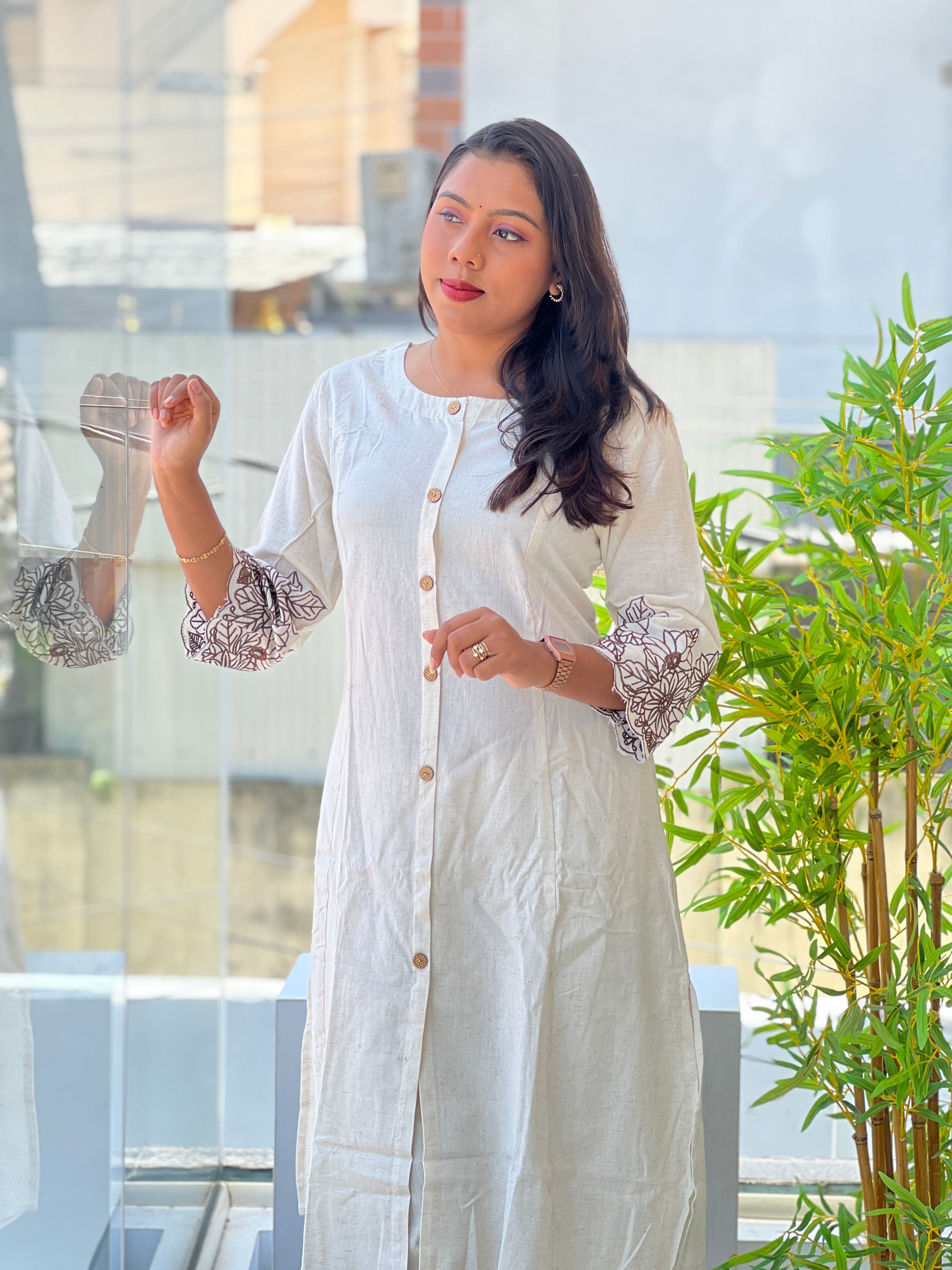 Solid Pattern Linen Cotton Kurta Set | NCF358
