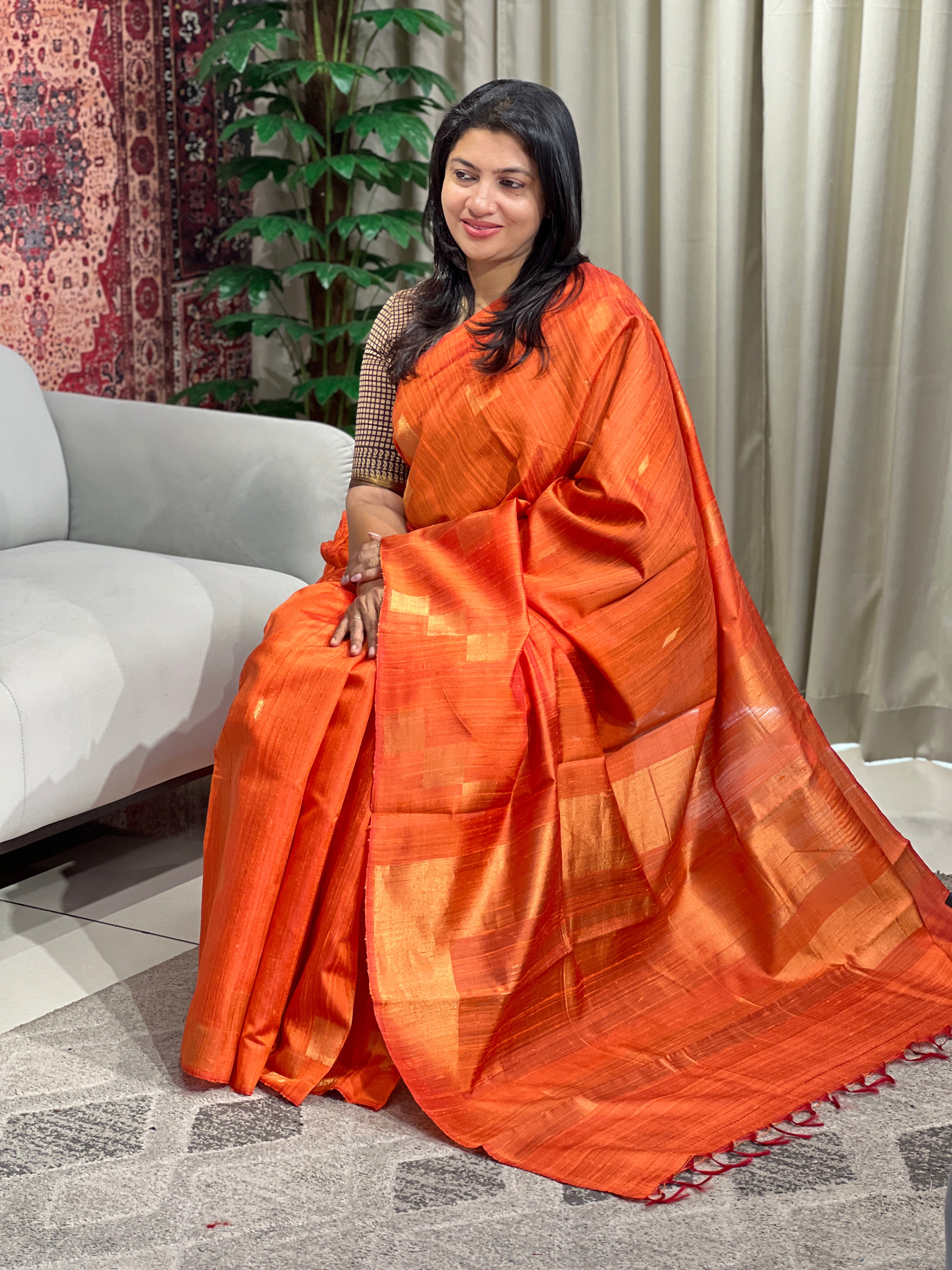 Geometrical Patterned Zari Woven Raw Silk Saree | HS1384