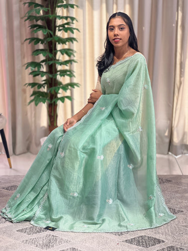 Beads & Sequence Detailed Crushed Shimmer Organza Saree | SBP787