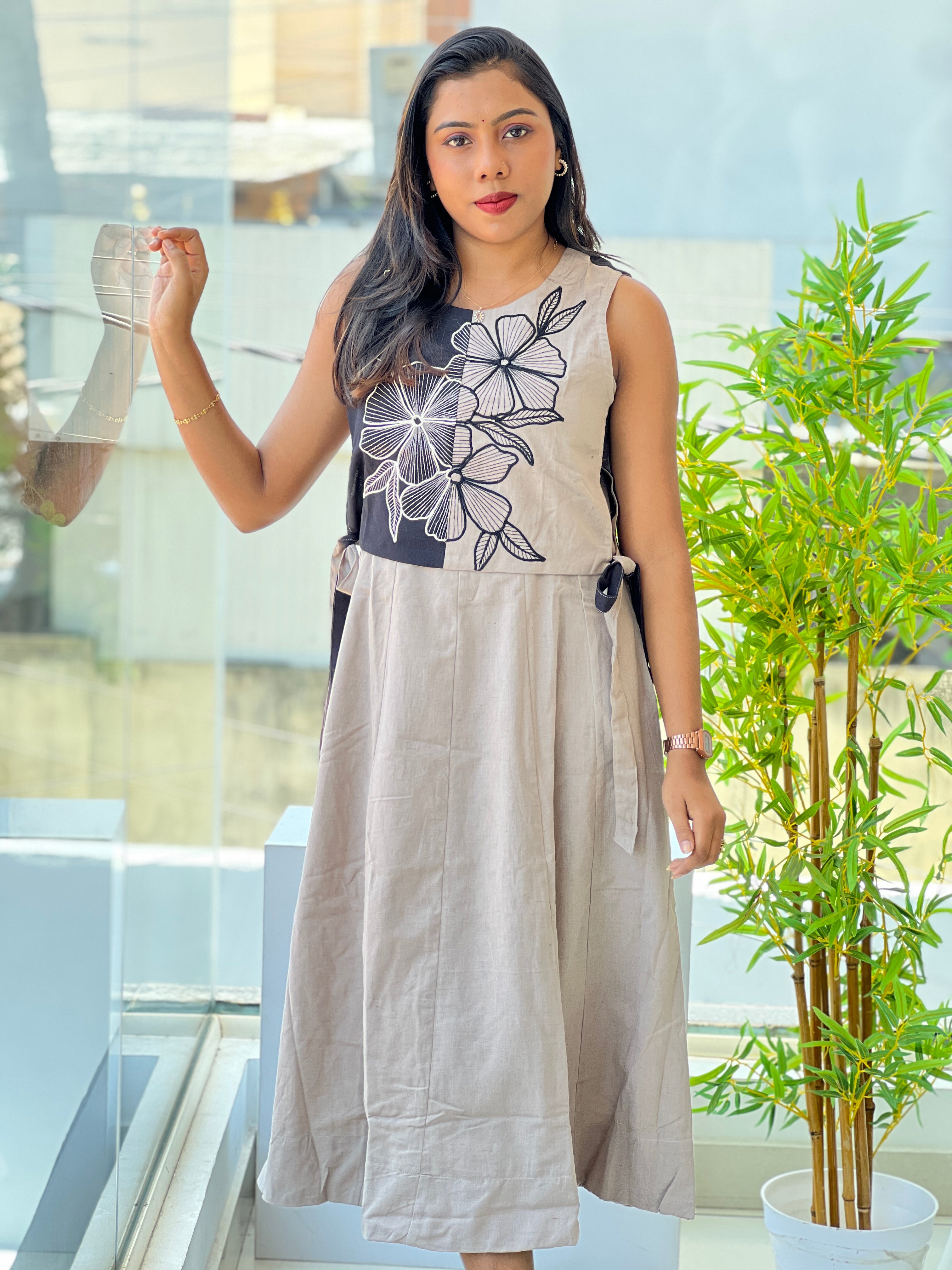A-Line Dress With Floral Embroidered Jacket | NCF359