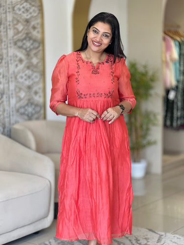Machine & Hand Embroidery Detailed Silk Chanderi Kurta | DN772