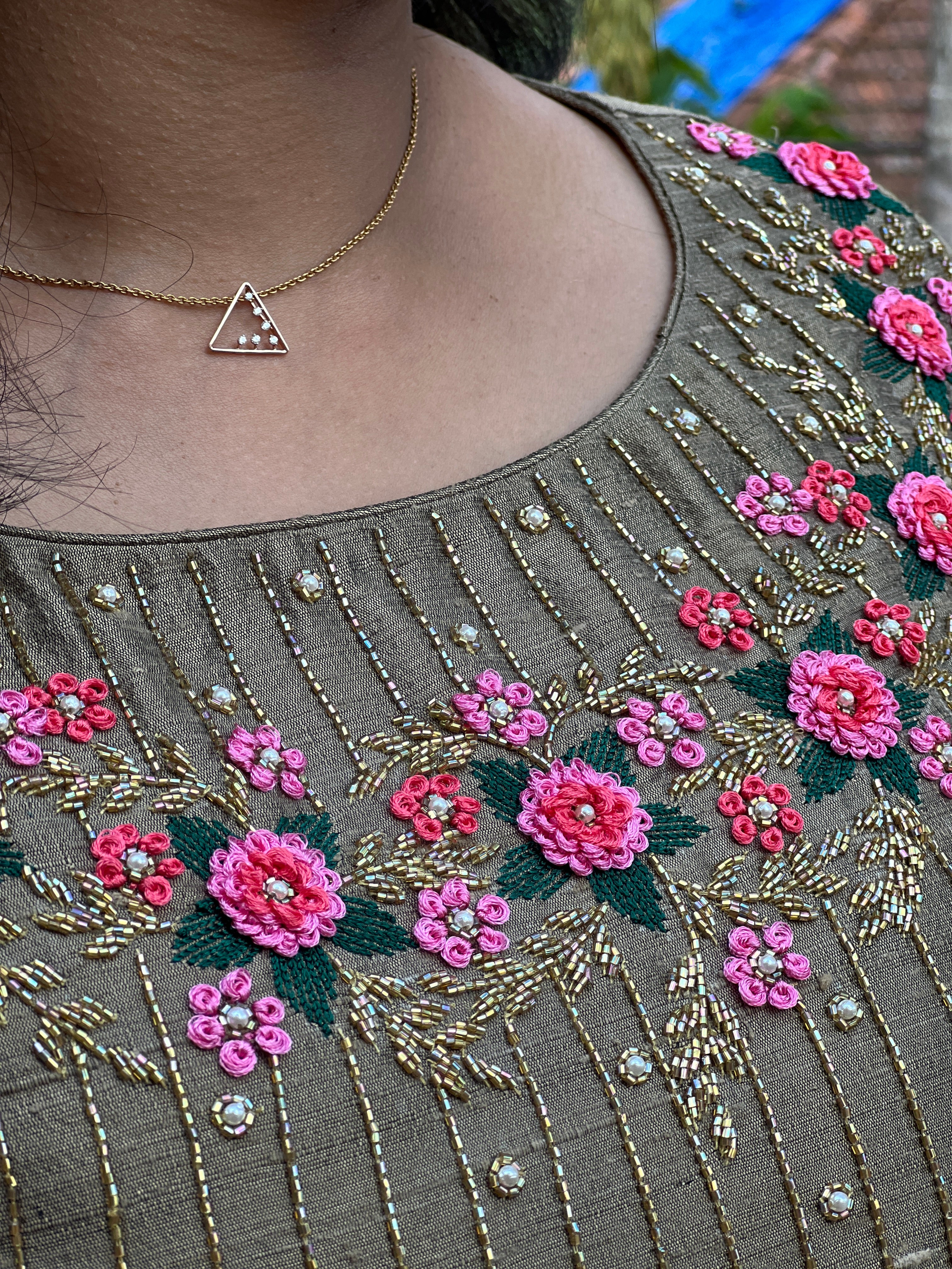 Golden Chikoo Sugar Beeds and Embroidery Kurta Material | DN491