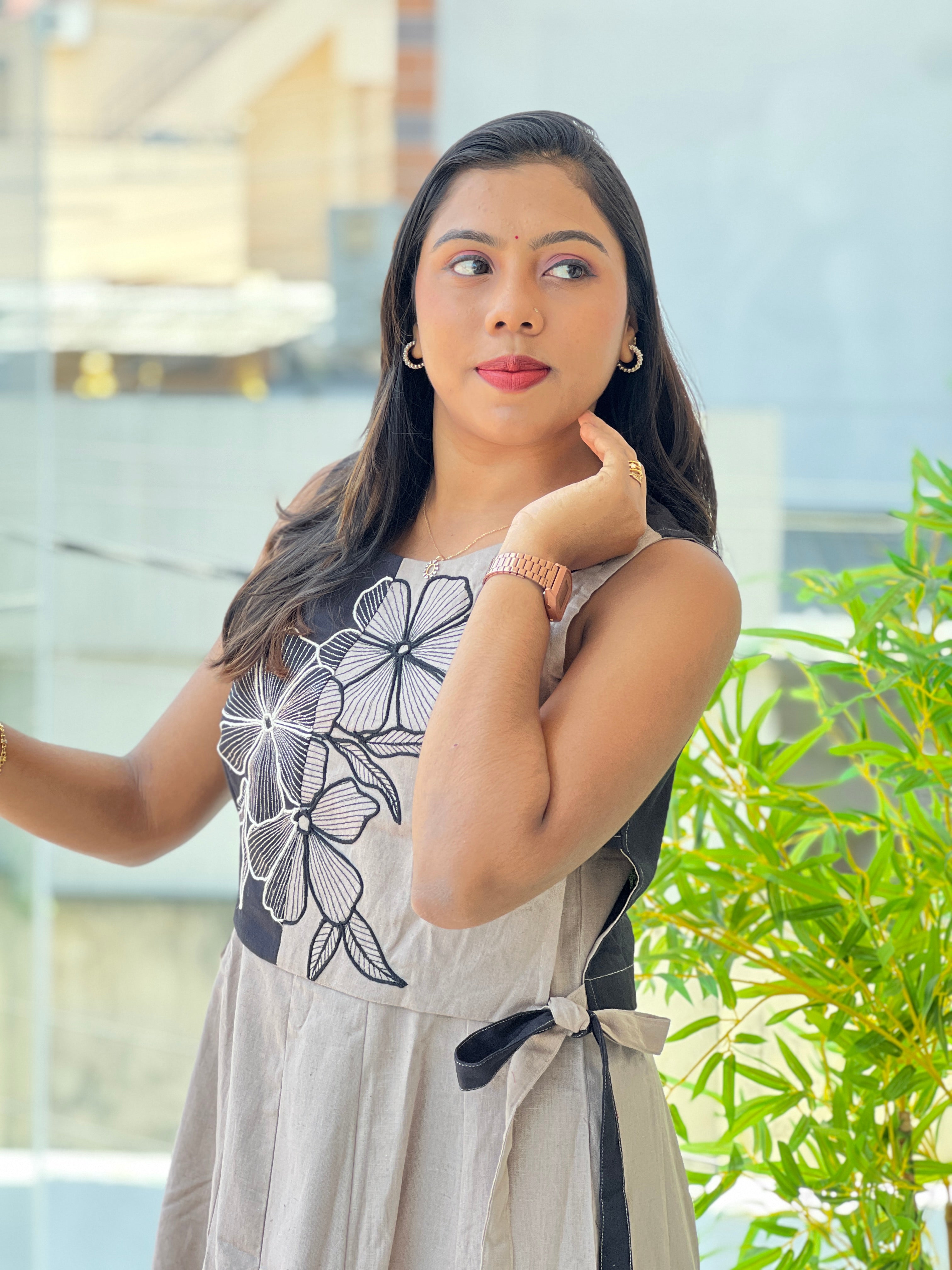 A-Line Dress With Floral Embroidered Jacket | NCF359