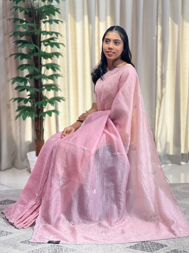 Beads & Sequence Detailed Crushed Shimmer Organza Saree | SBP790