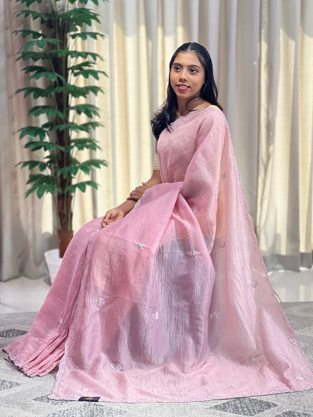 Beads & Sequence Detailed Crushed Shimmer Organza Saree | SBP790