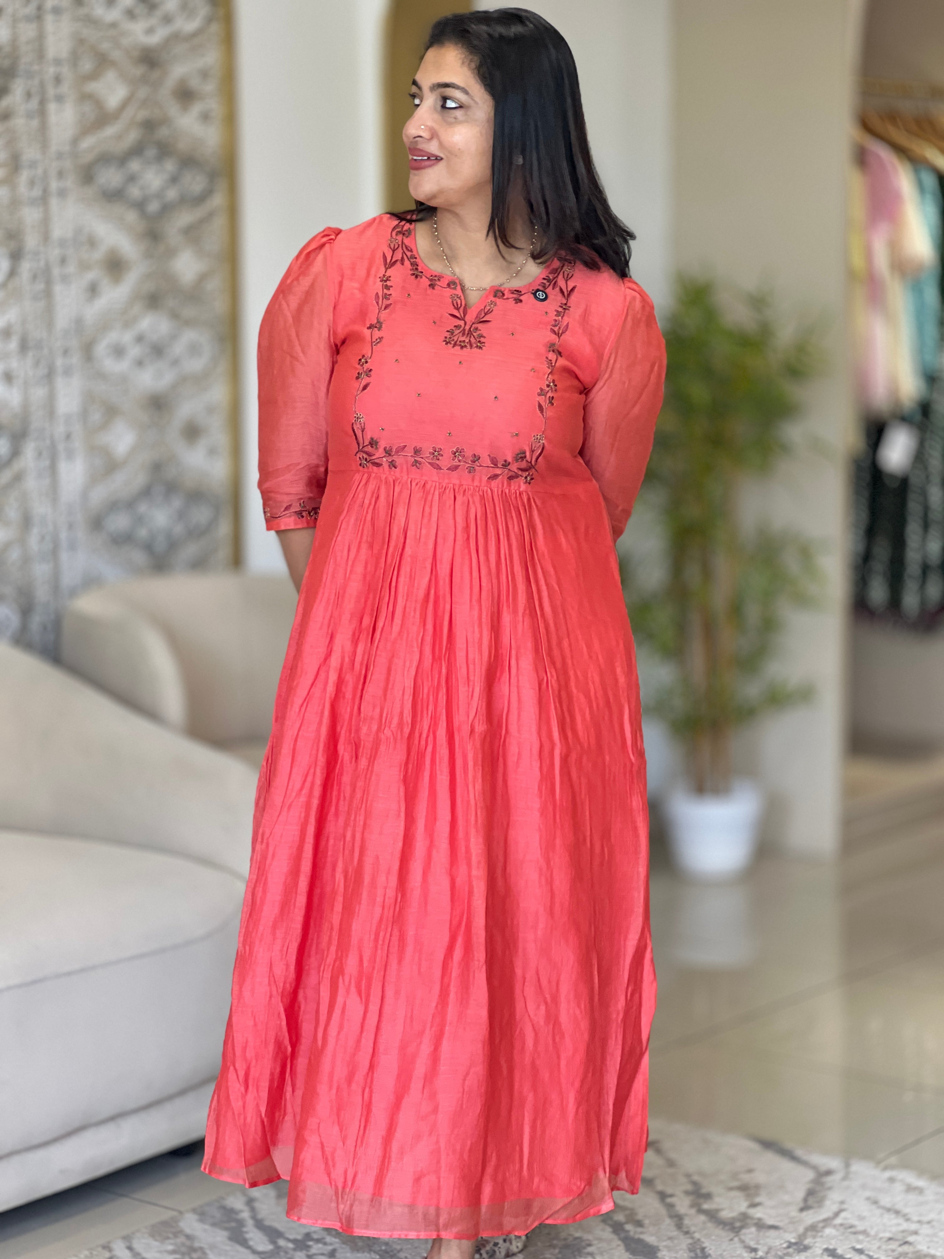 Machine & Hand Embroidery Detailed Silk Chanderi Kurta | DN772