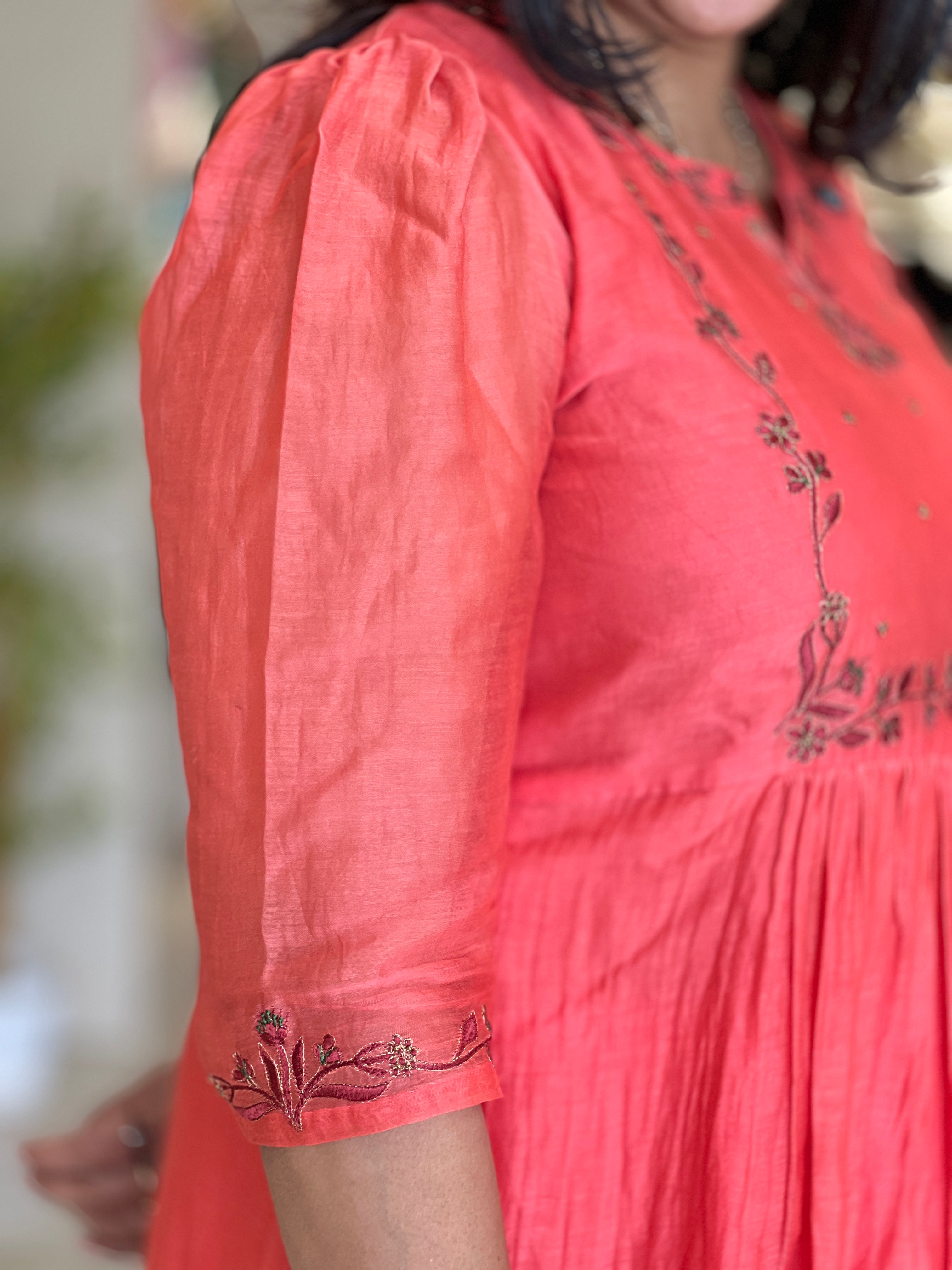 Machine & Hand Embroidery Detailed Silk Chanderi Kurta | DN772