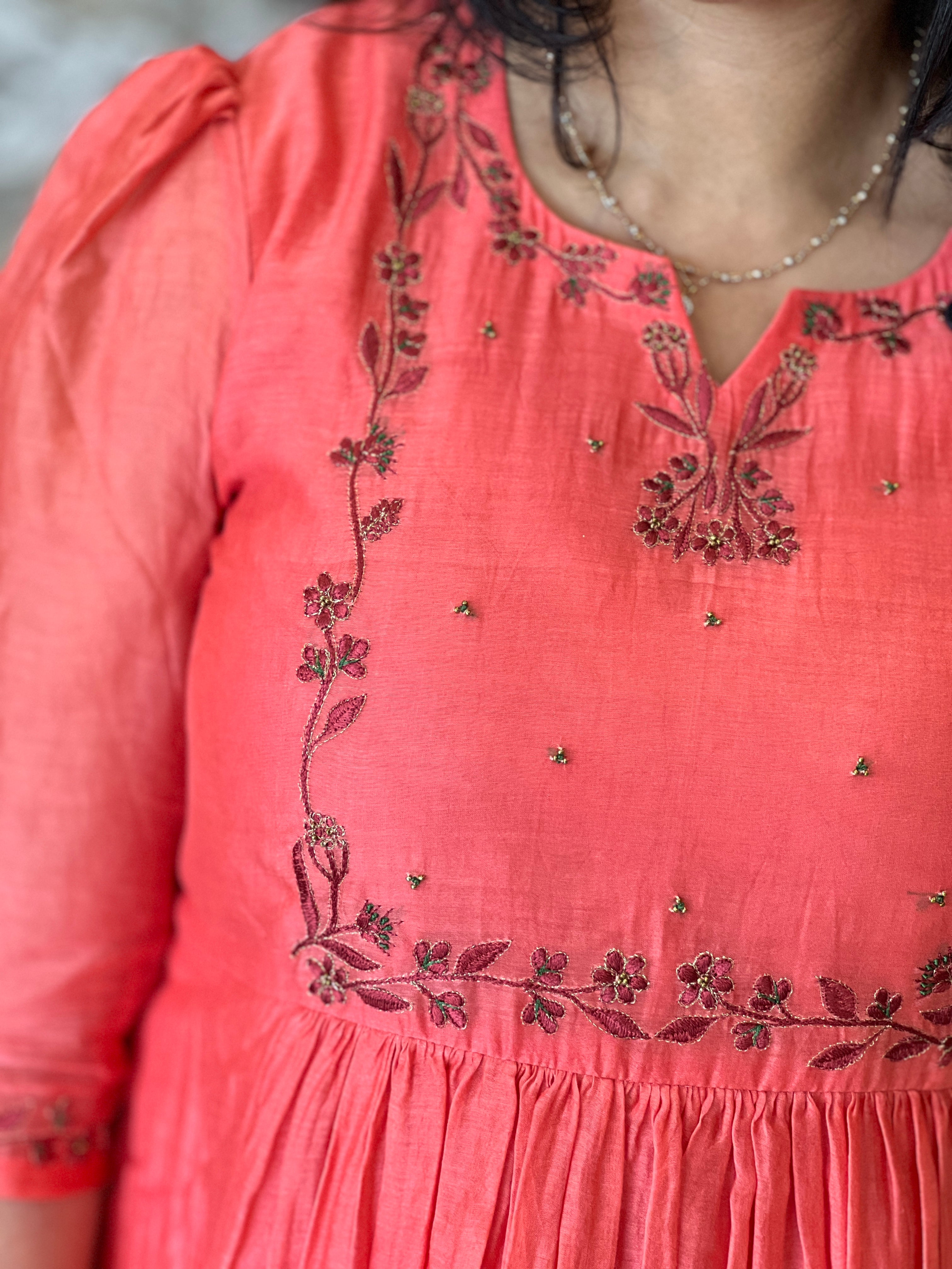 Machine & Hand Embroidery Detailed Silk Chanderi Kurta | DN772