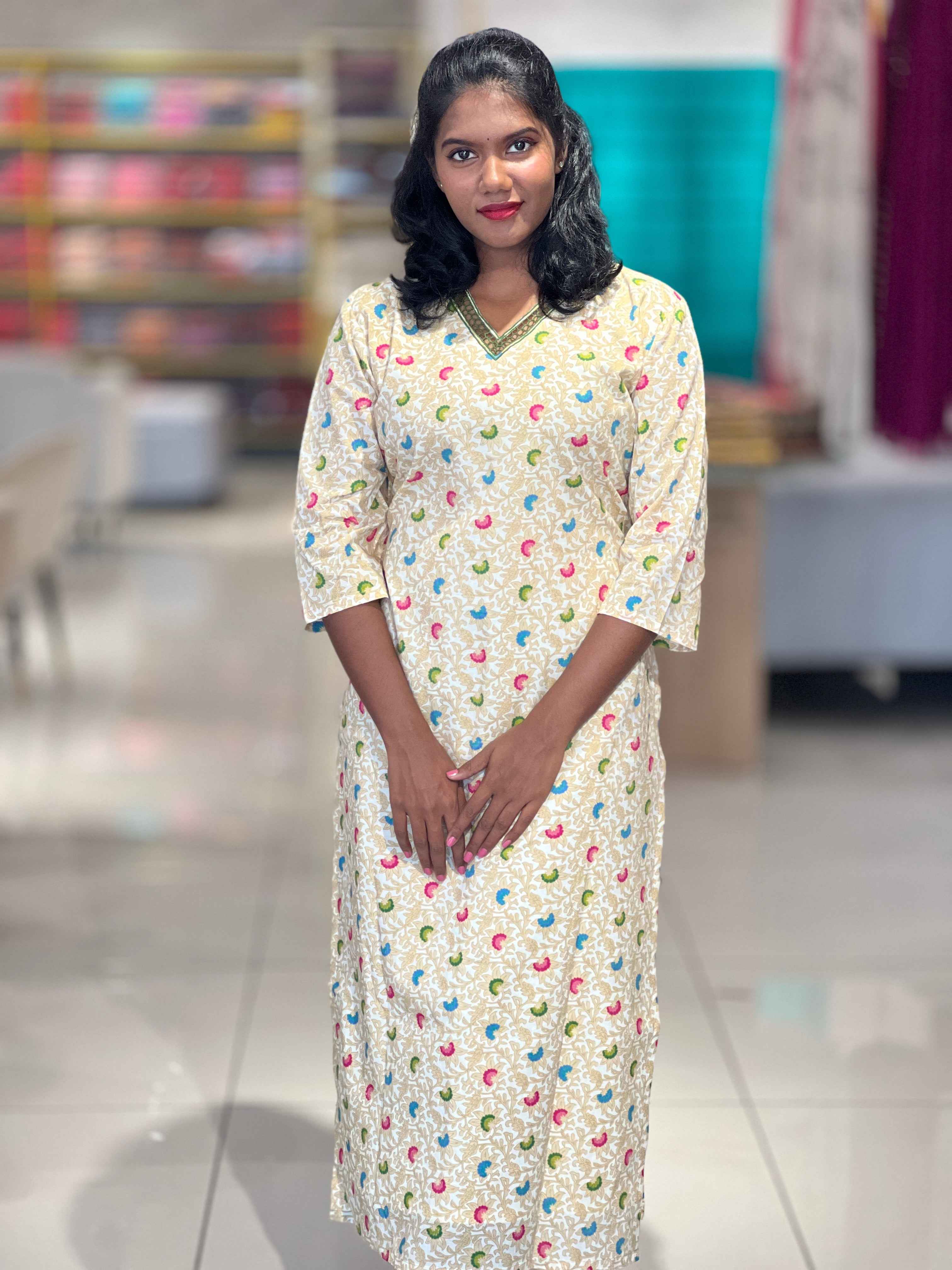 Print With Cutwork Detailed Cotton Kurta | DNT351