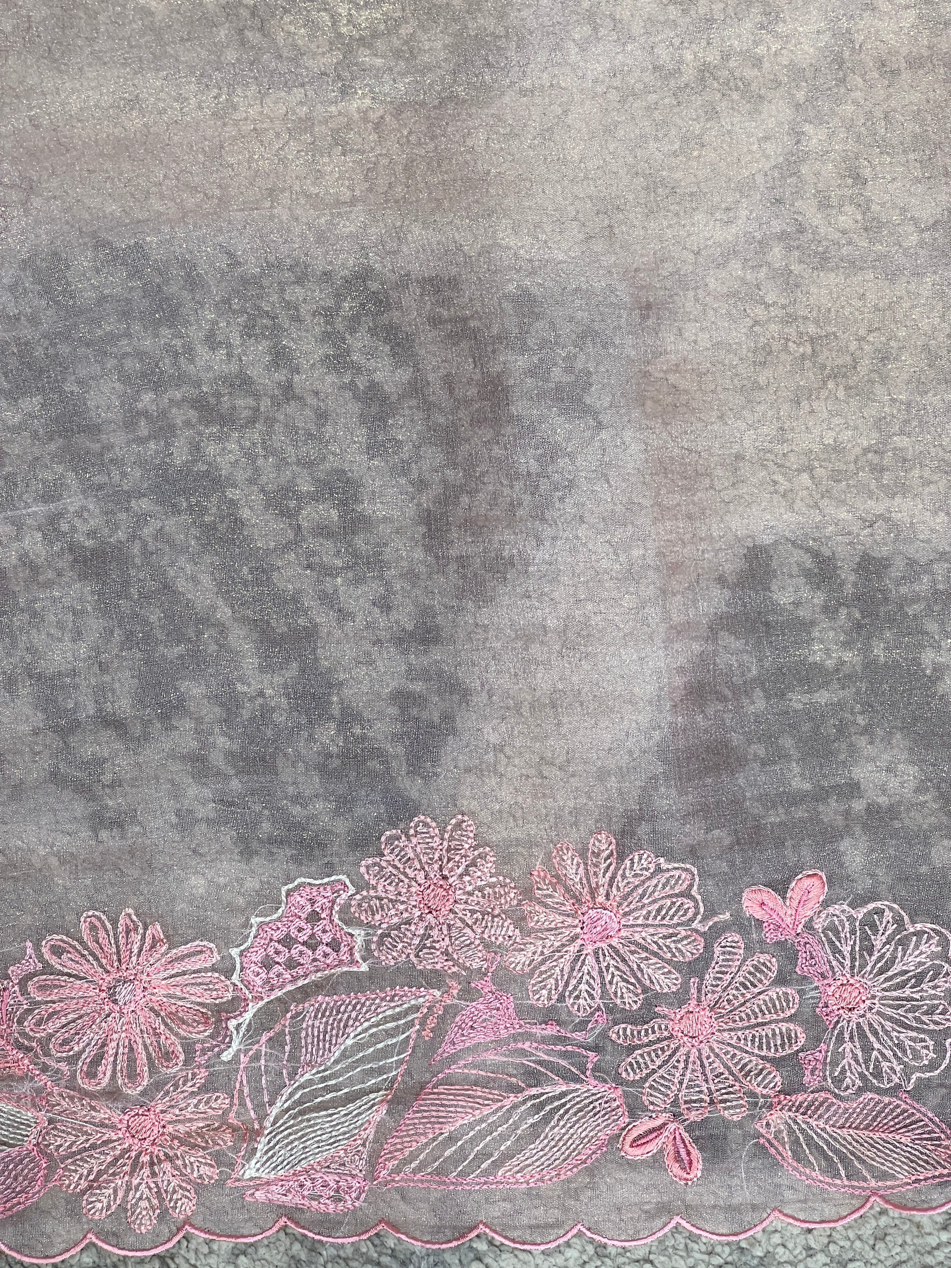 Floral Machine Embroidery Detailed Crushed Tissue Organza Saree | BLD2035