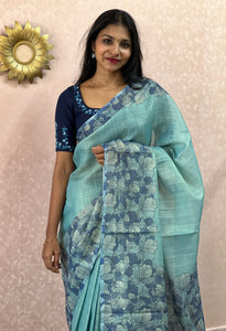 Floral Border Pattern Linen Finish Saree | KSD108