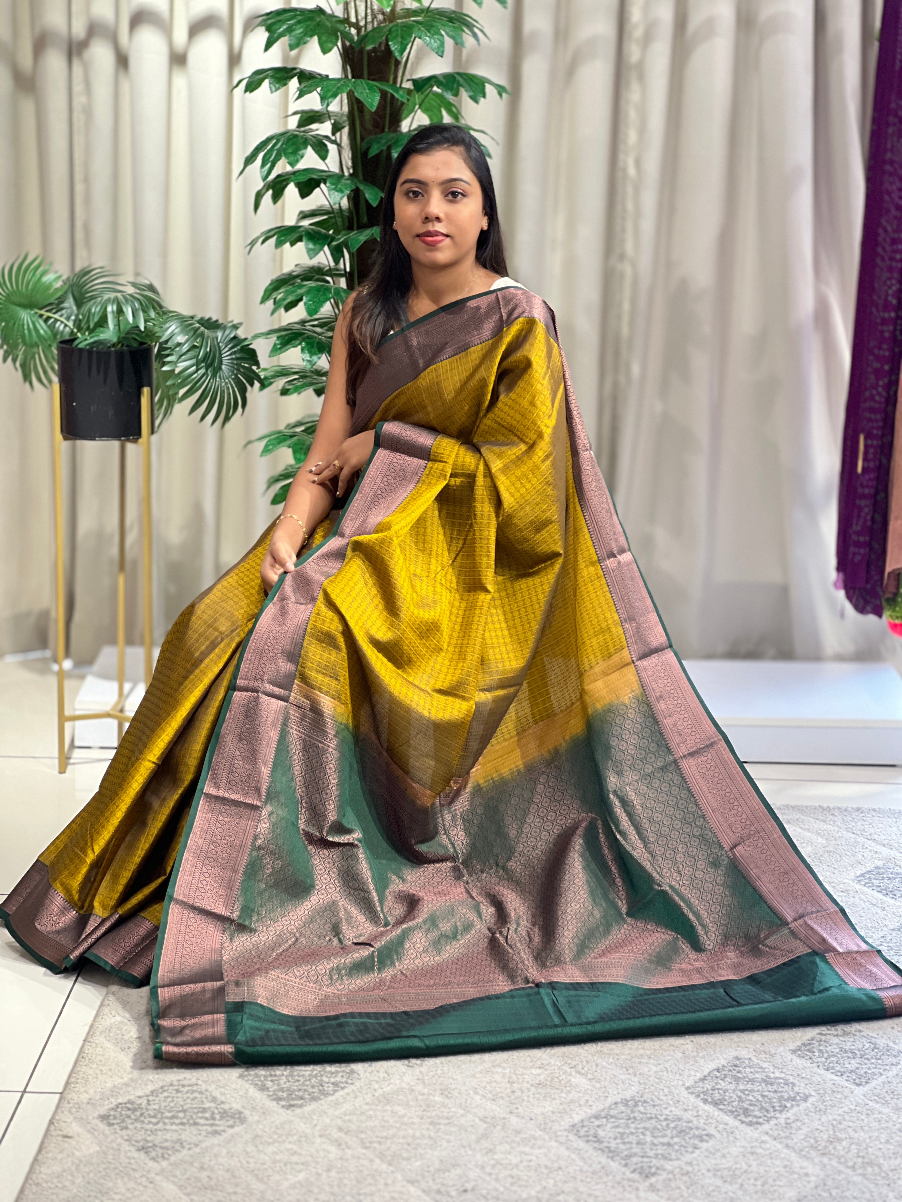 Embossed Woven Pattern Powerloom Soft Silk Saree | SEN113