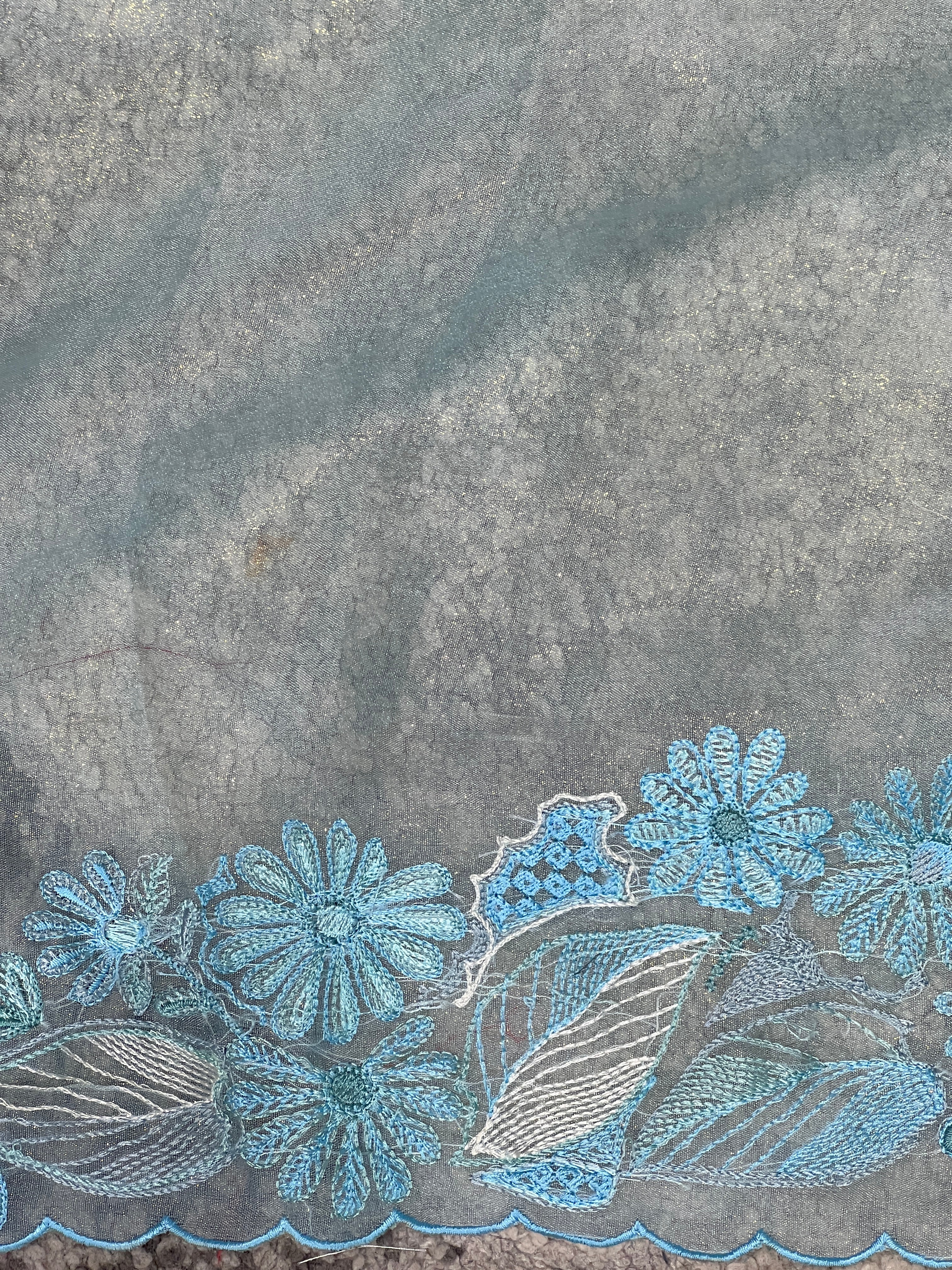 Floral Machine Embroidery Detailed Crushed Tissue Organza Saree | BLD2036