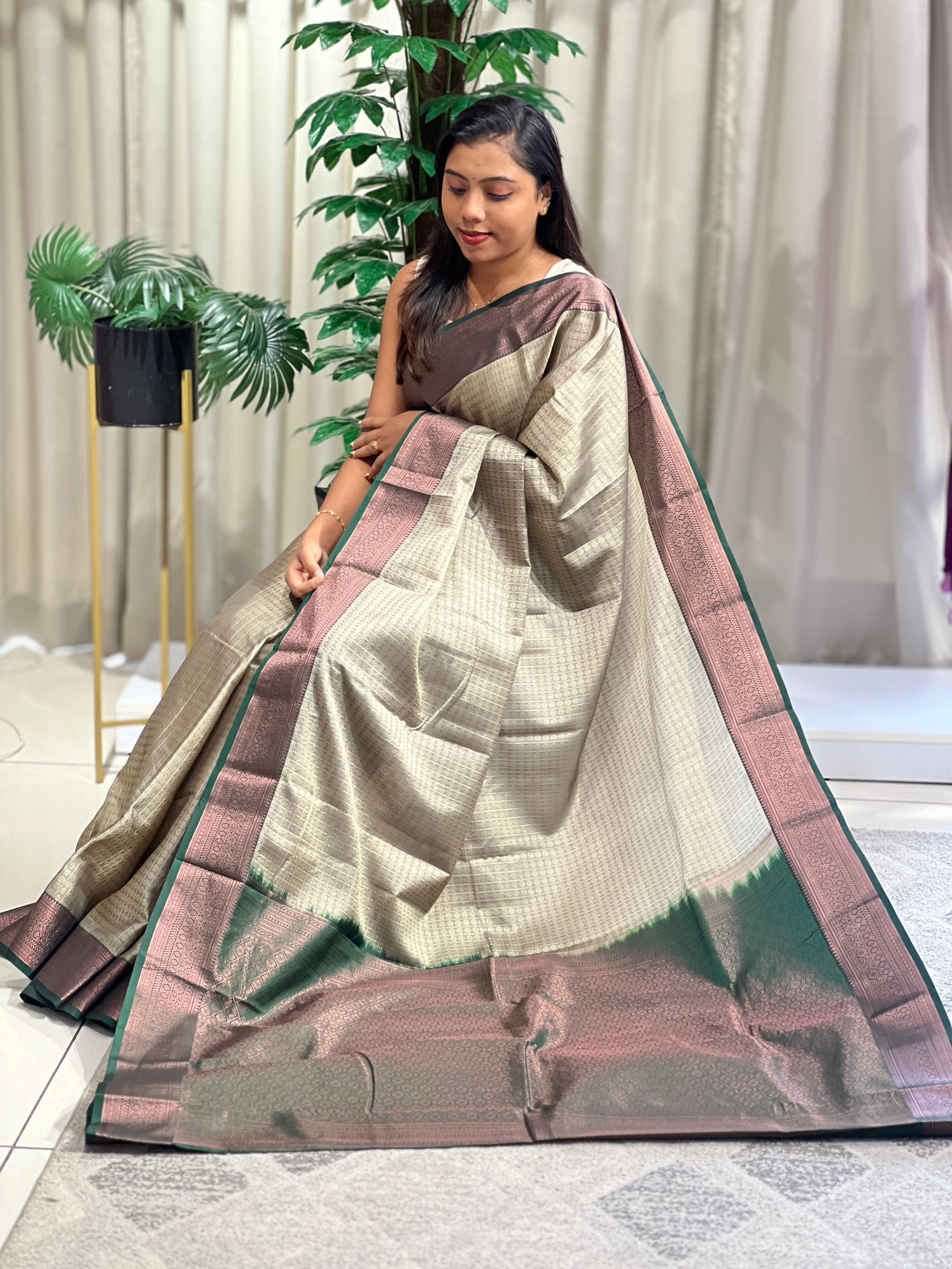 Embossed Woven Pattern Powerloom Soft Silk Saree | SEN114