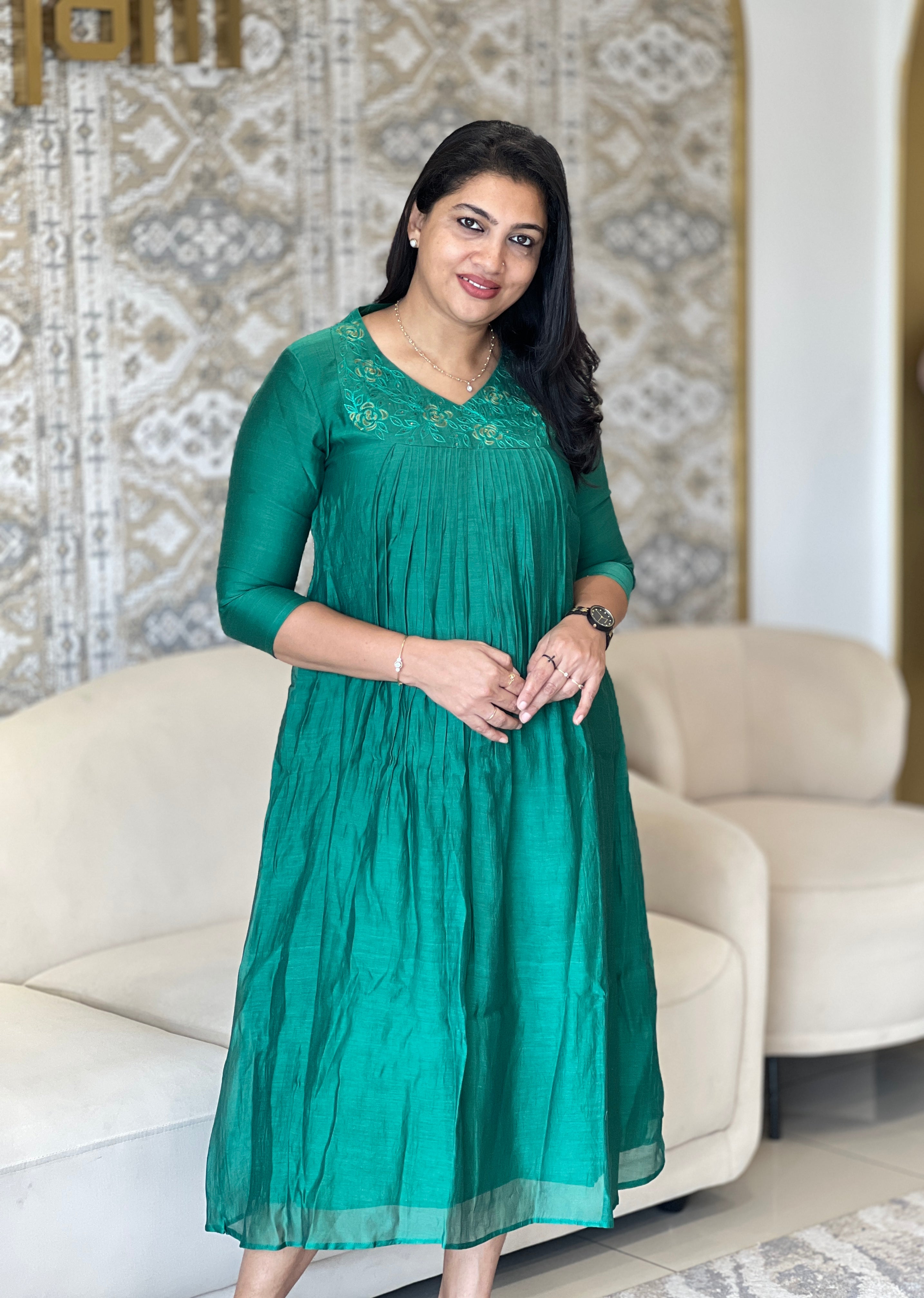 Machine Work Embroidery Detailed Silk Chanderi Kurta | DN769