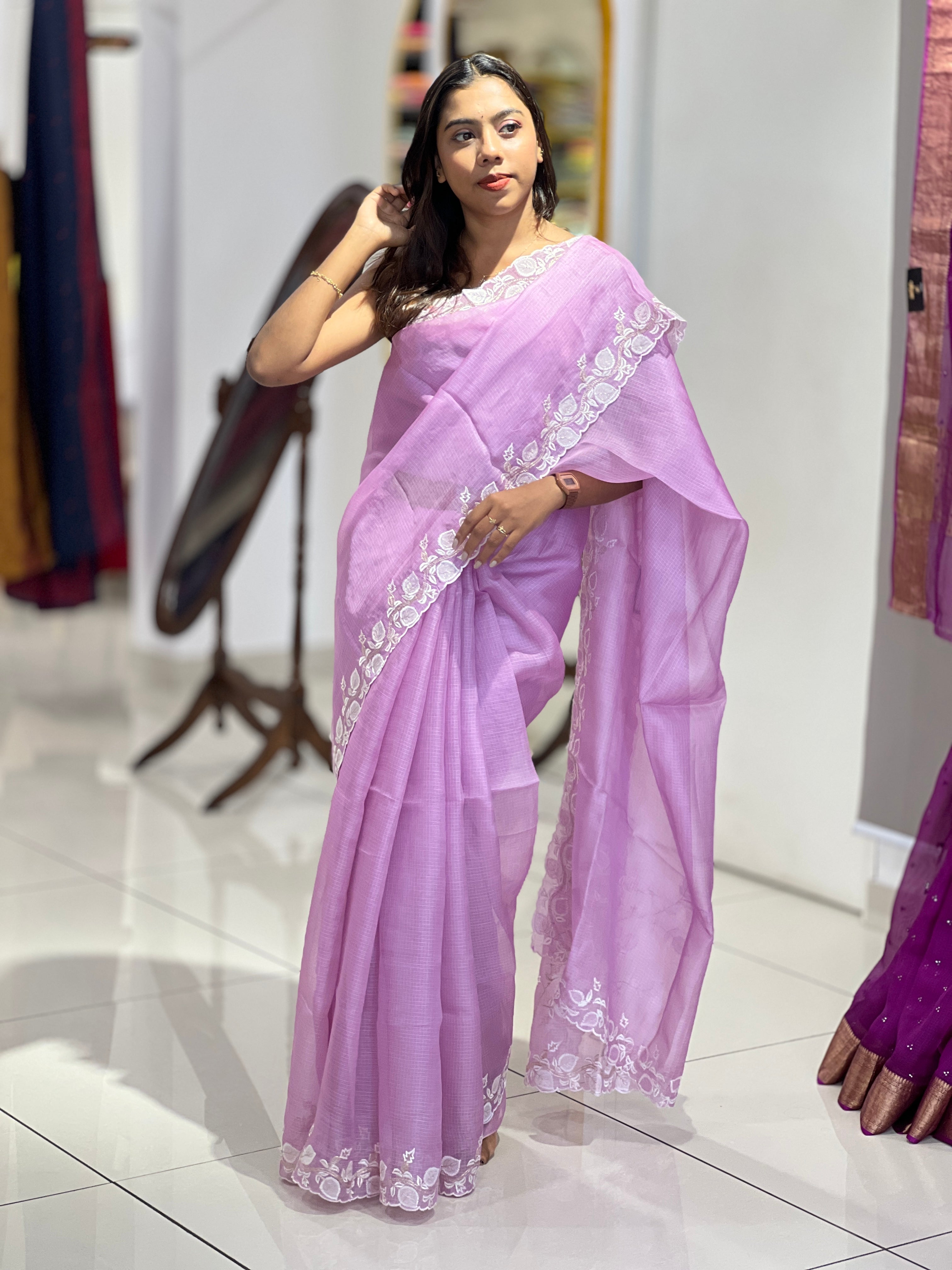 Embroidery With Applique Detailed Silky Kota Saree | SBS1365