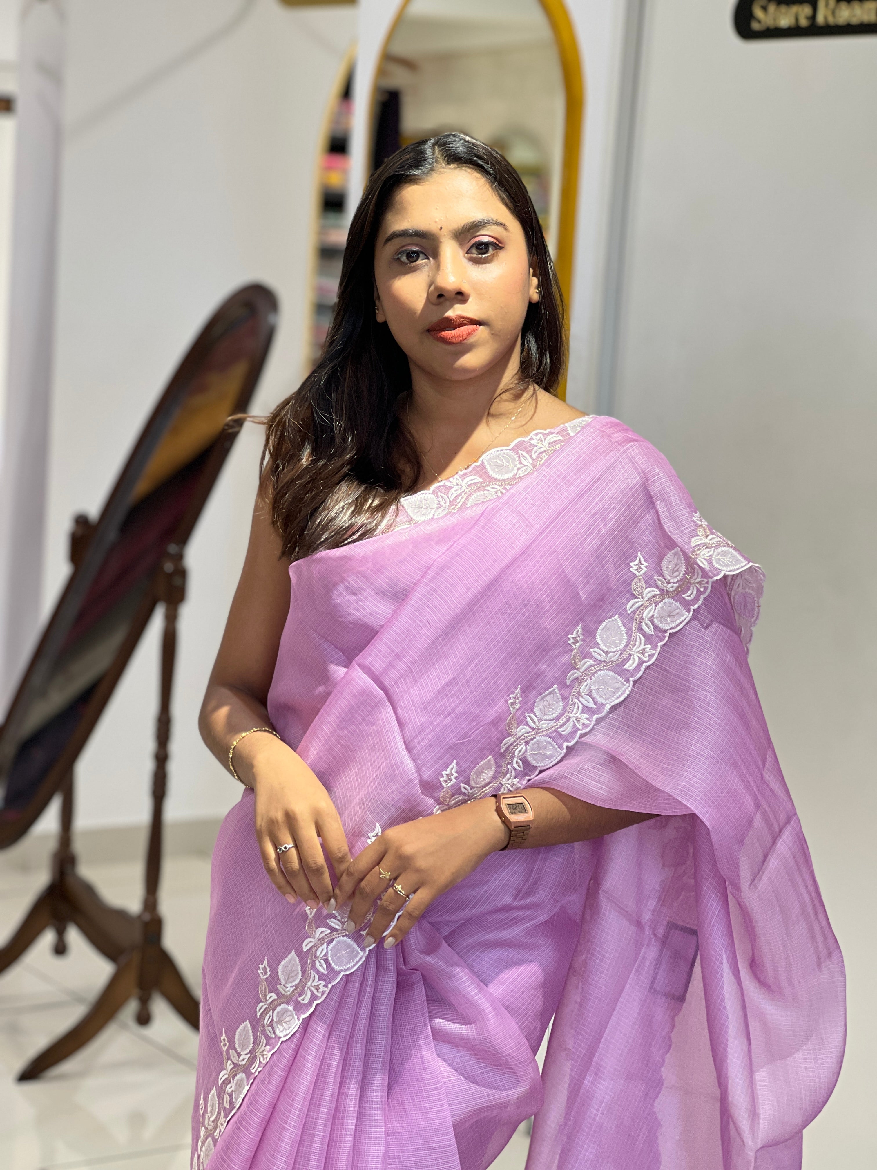 Embroidery With Applique Detailed Silky Kota Saree | SBS1365