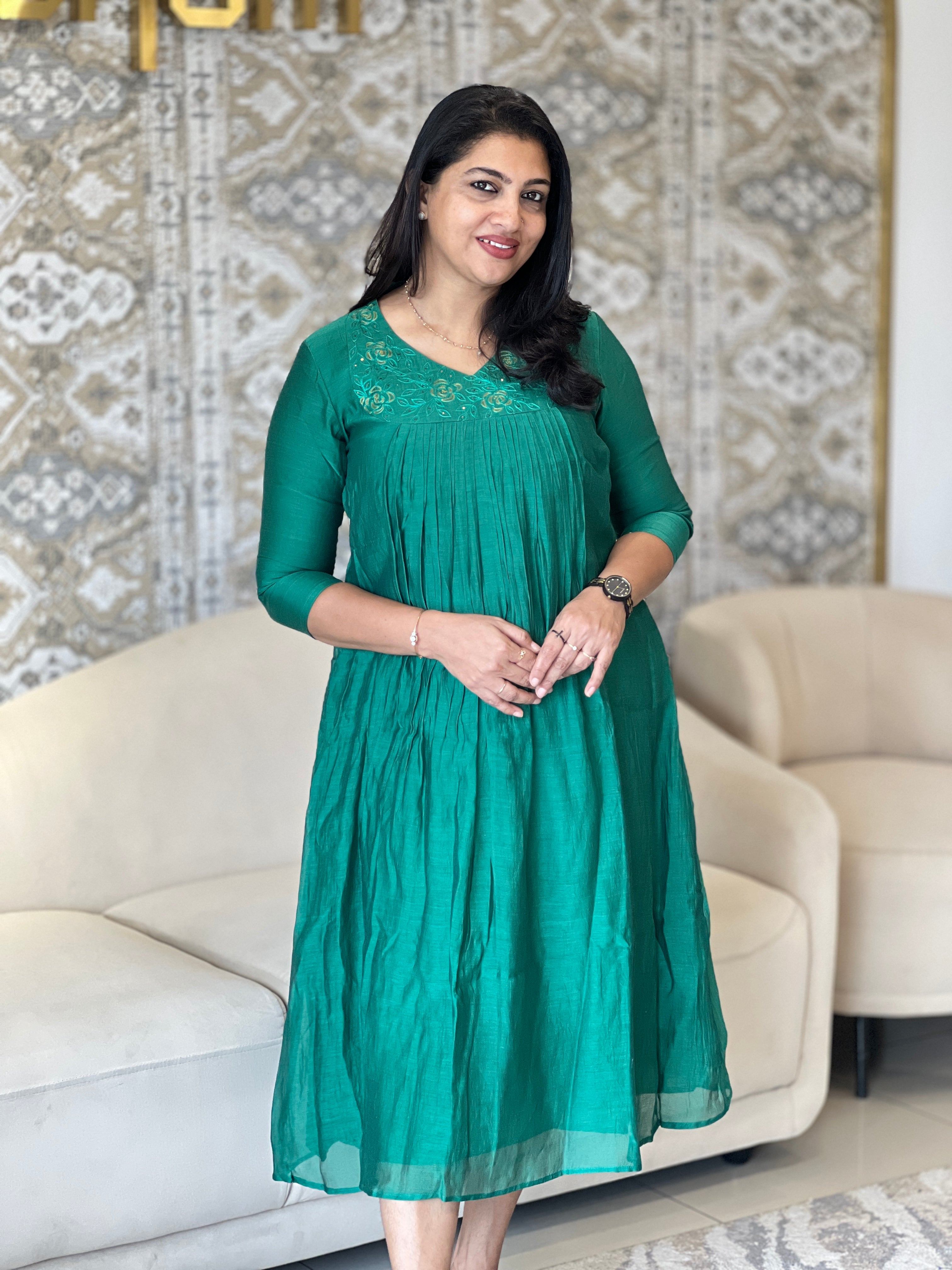 Machine Work Embroidery Detailed Silk Chanderi Kurta | DN769