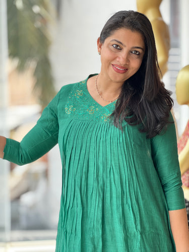 Machine Work Embroidery Detailed Silk Chanderi Kurta | DN769