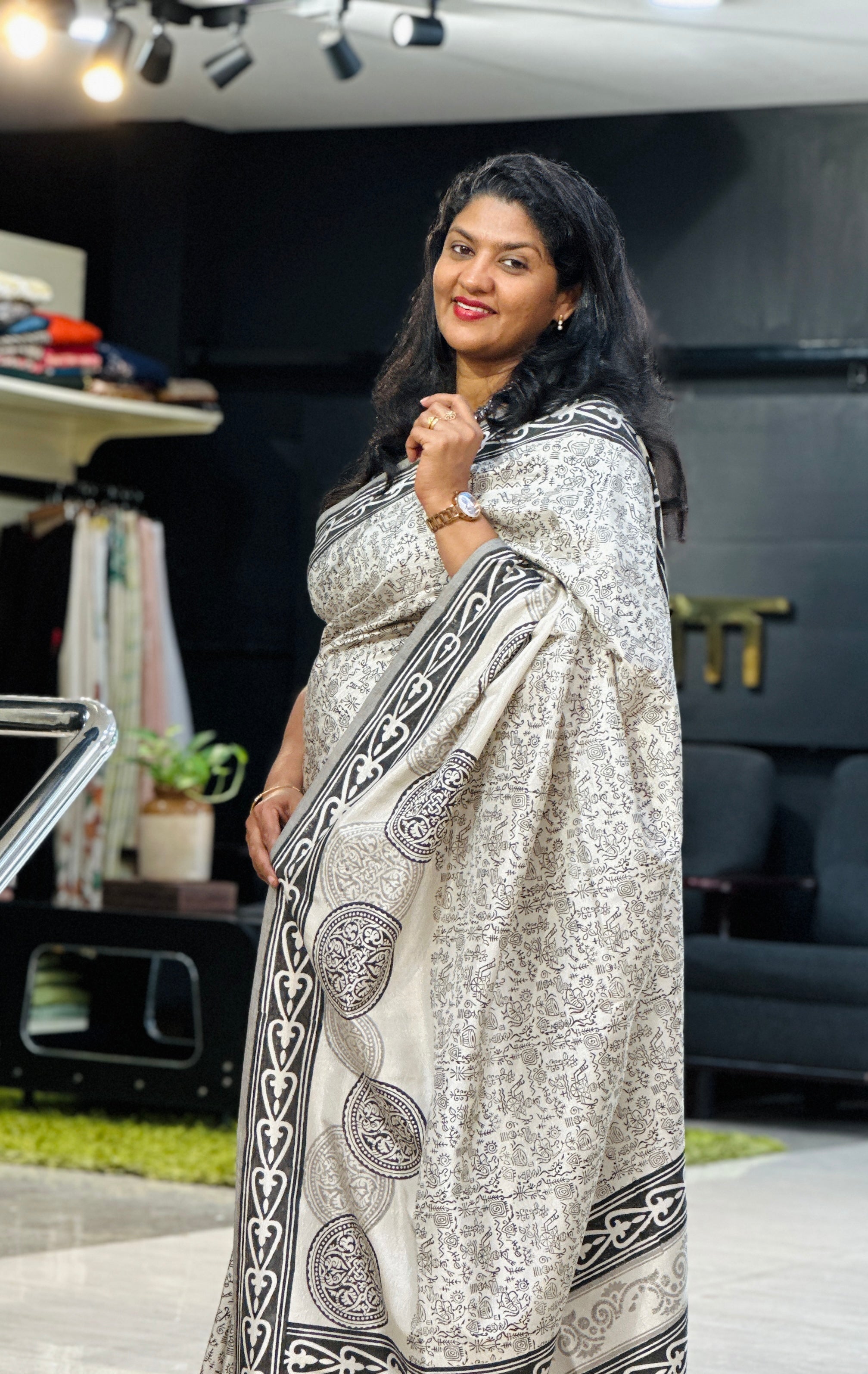 Hand Block Printed Semi Tussar Silk Saree | YNG1326