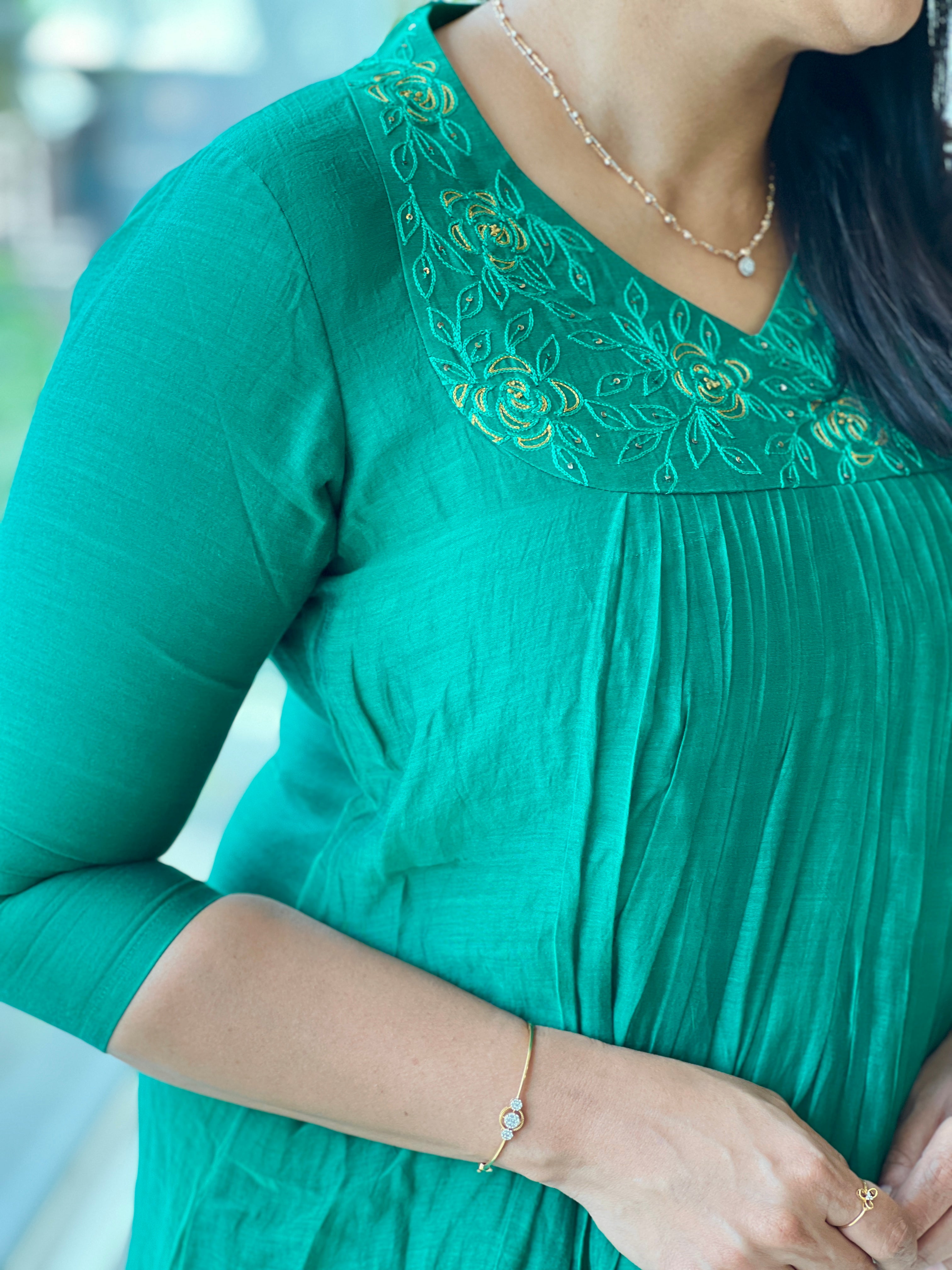 Machine Work Embroidery Detailed Silk Chanderi Kurta | DN769