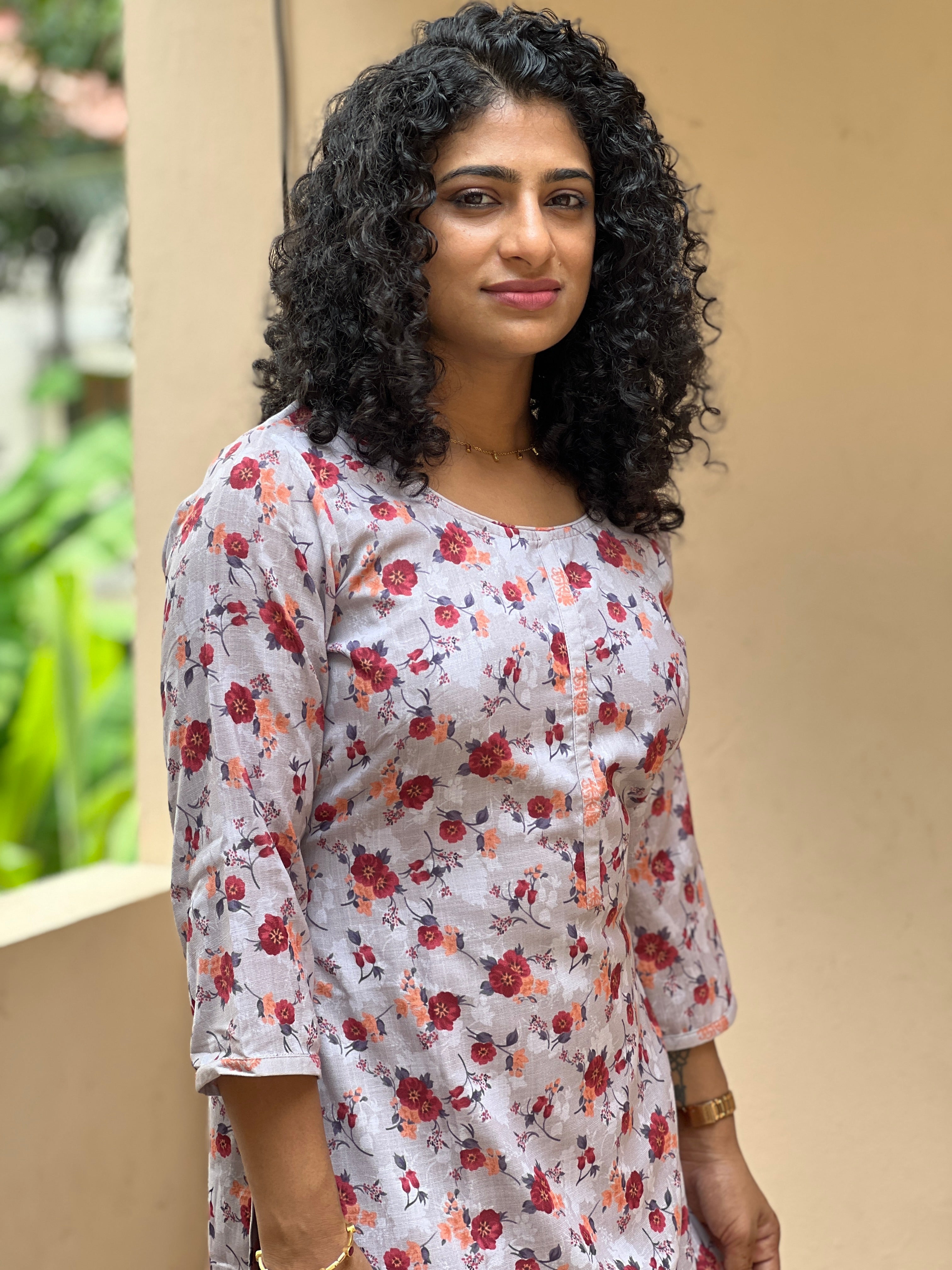 Floral Digital Print Design Slub Cotton Kurta Set | SV238