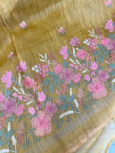 Machine Embroidery Silk Linen Saree | RGD308