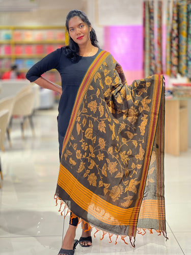 Pen Kalamkari With Temple Border Detailed Chanderi Dupatta | DE205