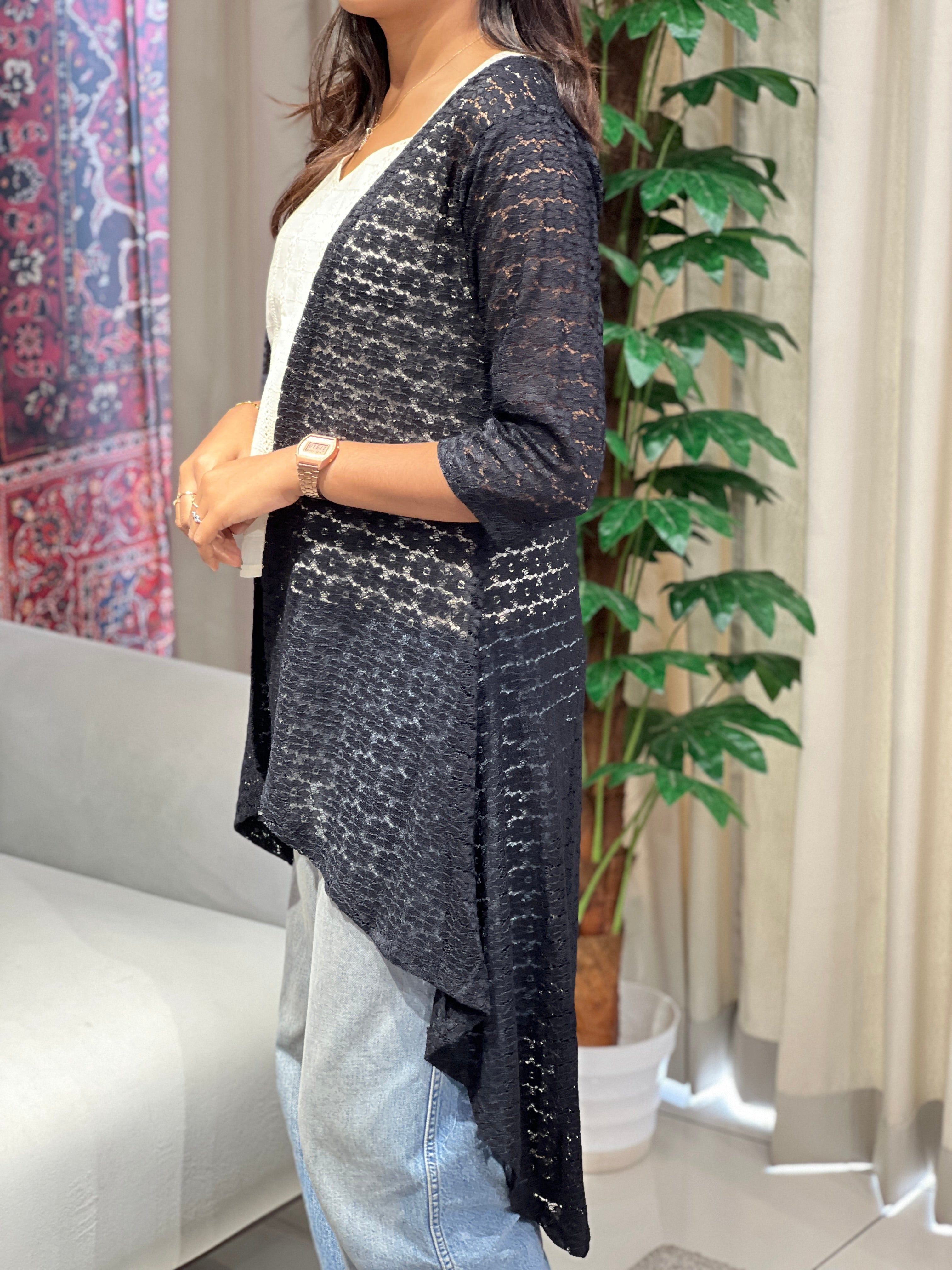 Embroidery Detailed Net Shrug | PGI251