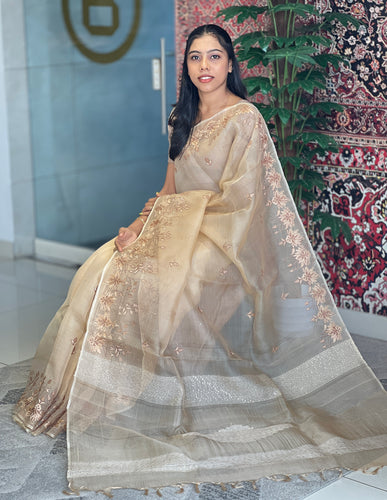 Floral Machine Embroidery Detailed Silk Organza Saree | ACT635