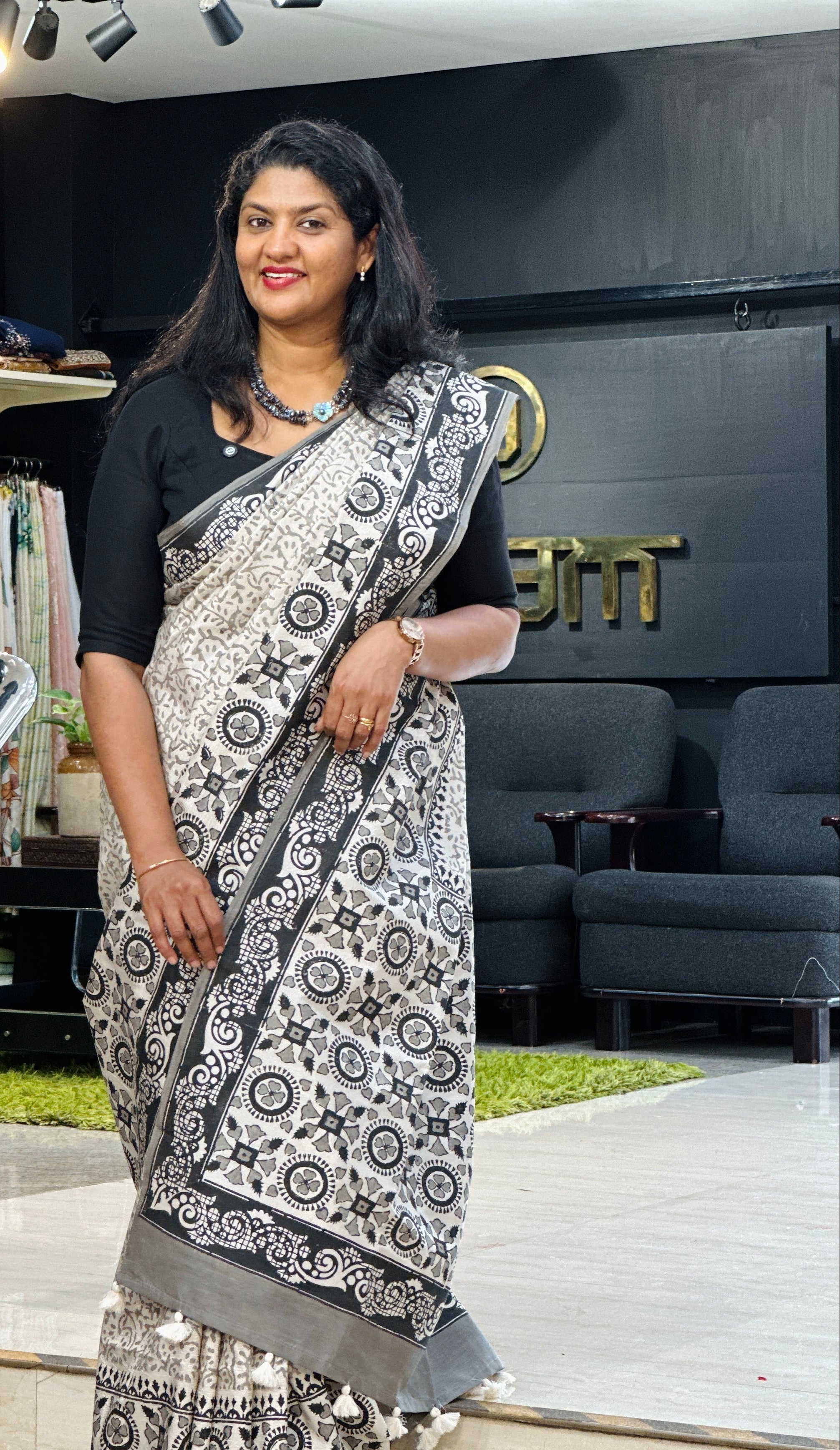 Hand Block Printed Semi Tussar Silk Saree | YNG1328