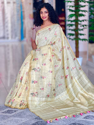 Floral Embroidered Silk Linen Saree | RGD310