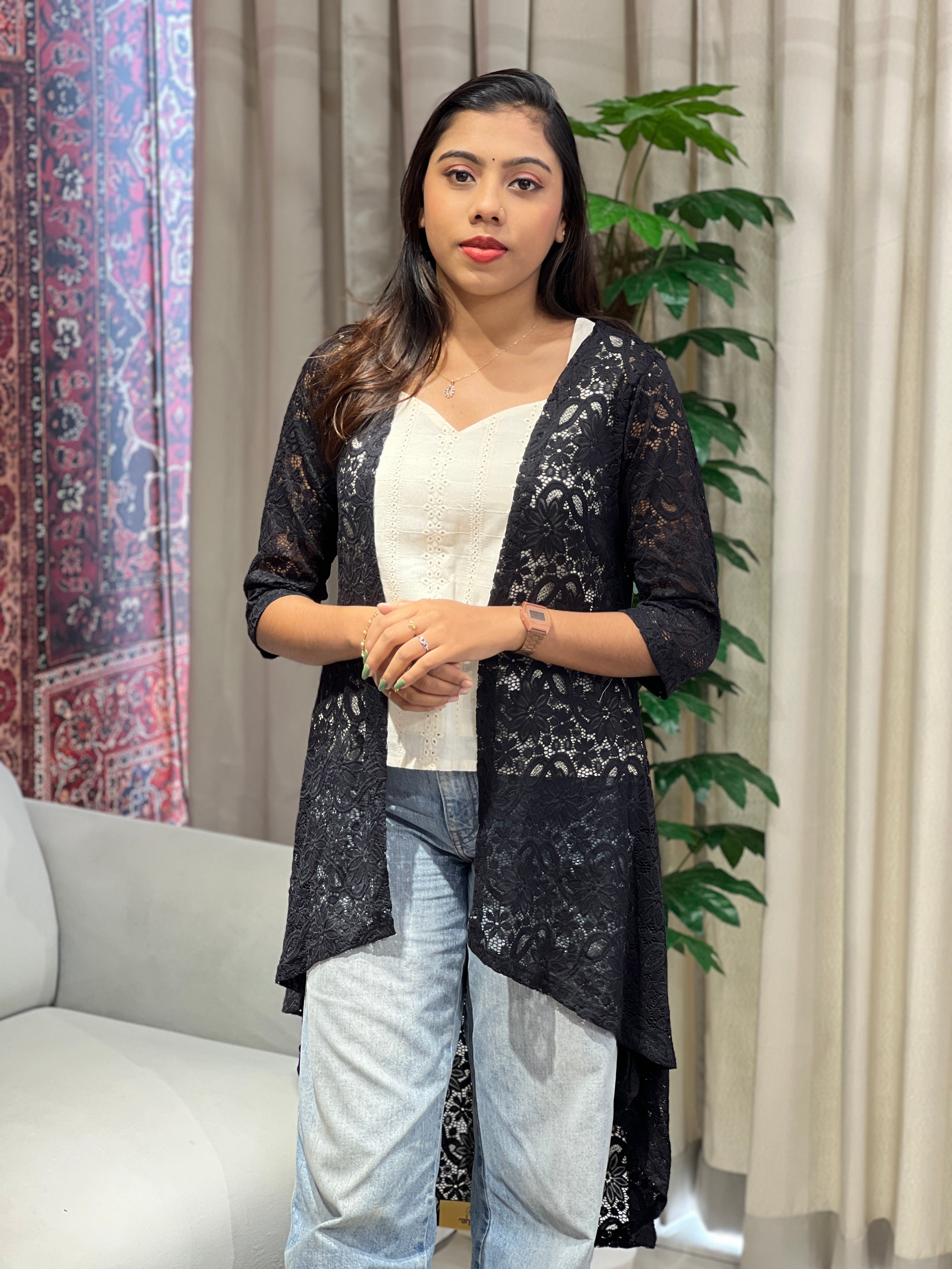 Embroidery Detailed Net Shrug | PGI249