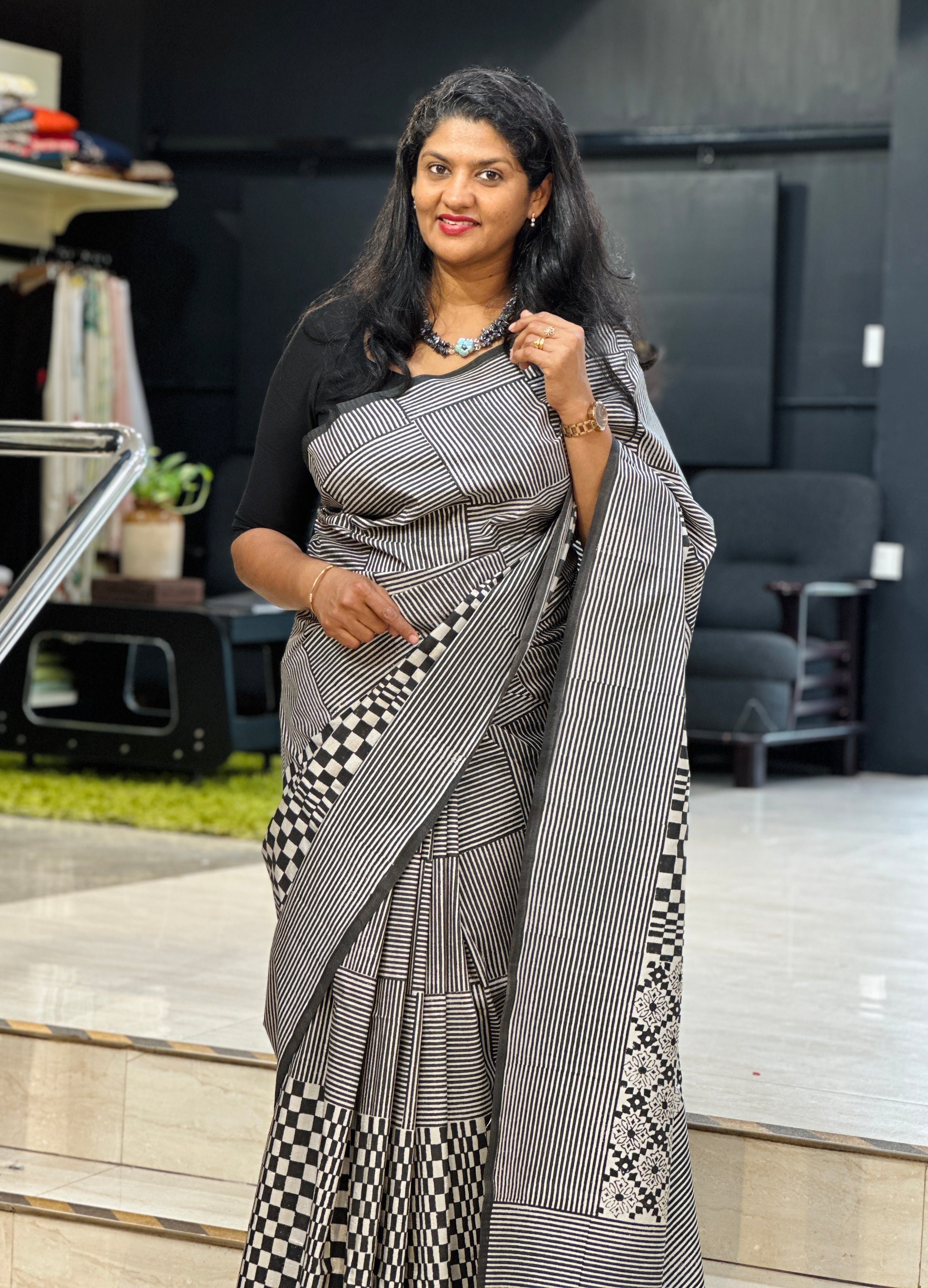 Hand Block Printed Semi Tussar Silk Saree | YNG1329