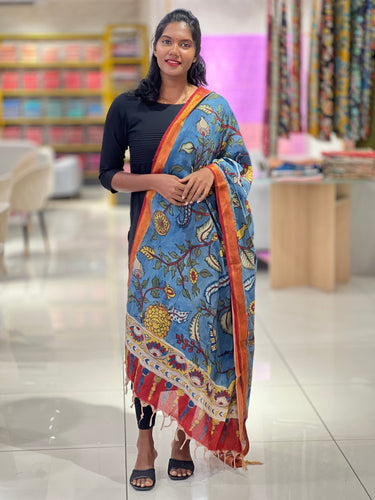 Pen Kalamkari With Mangalgiri Border Detailed Chanderi Dupatta | DE196