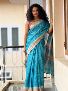 Geometrical Printed Geecha Tussar Finish Saree | KSD122