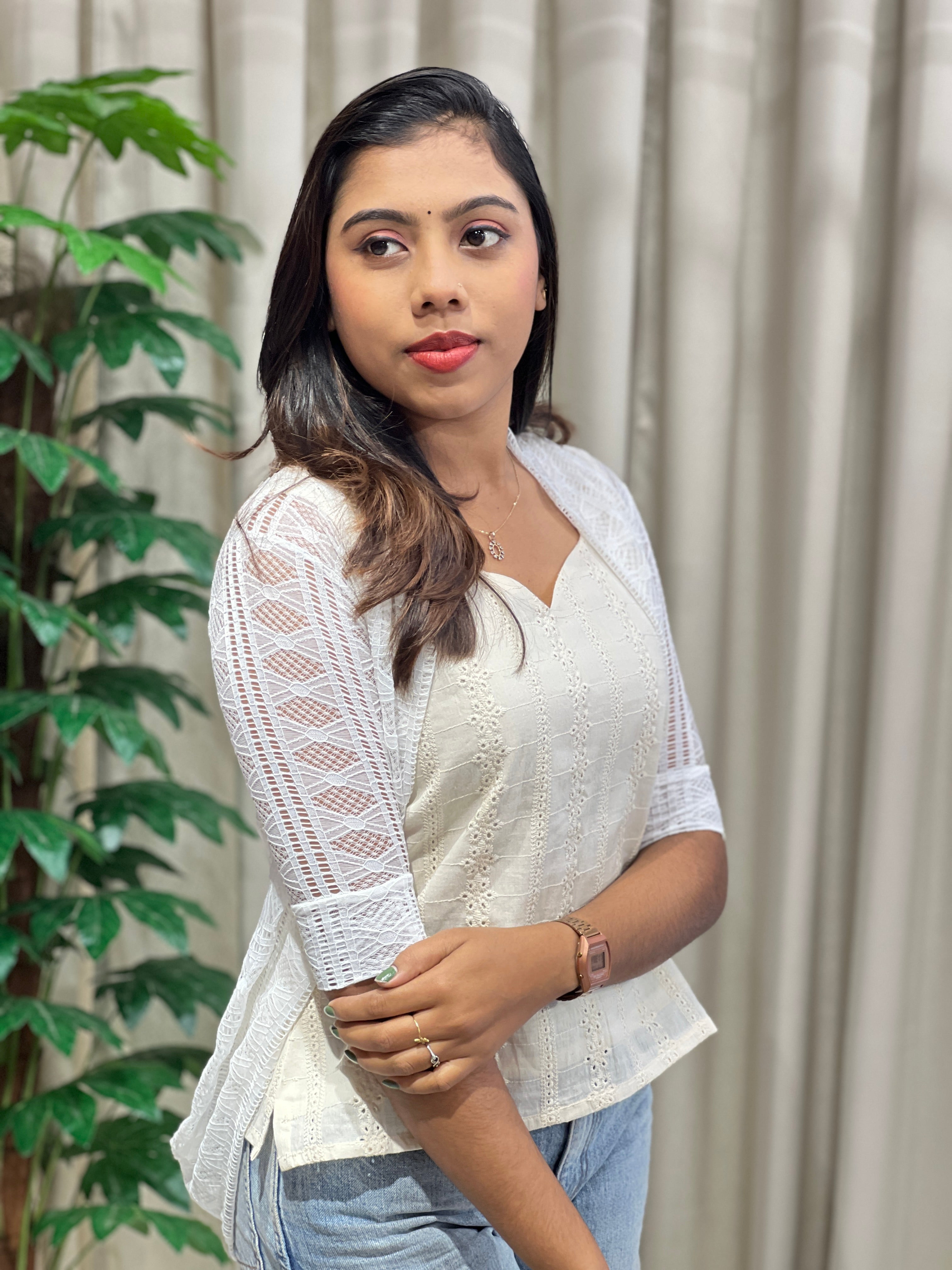 Embroidery Detailed Net Shrug | PGI253