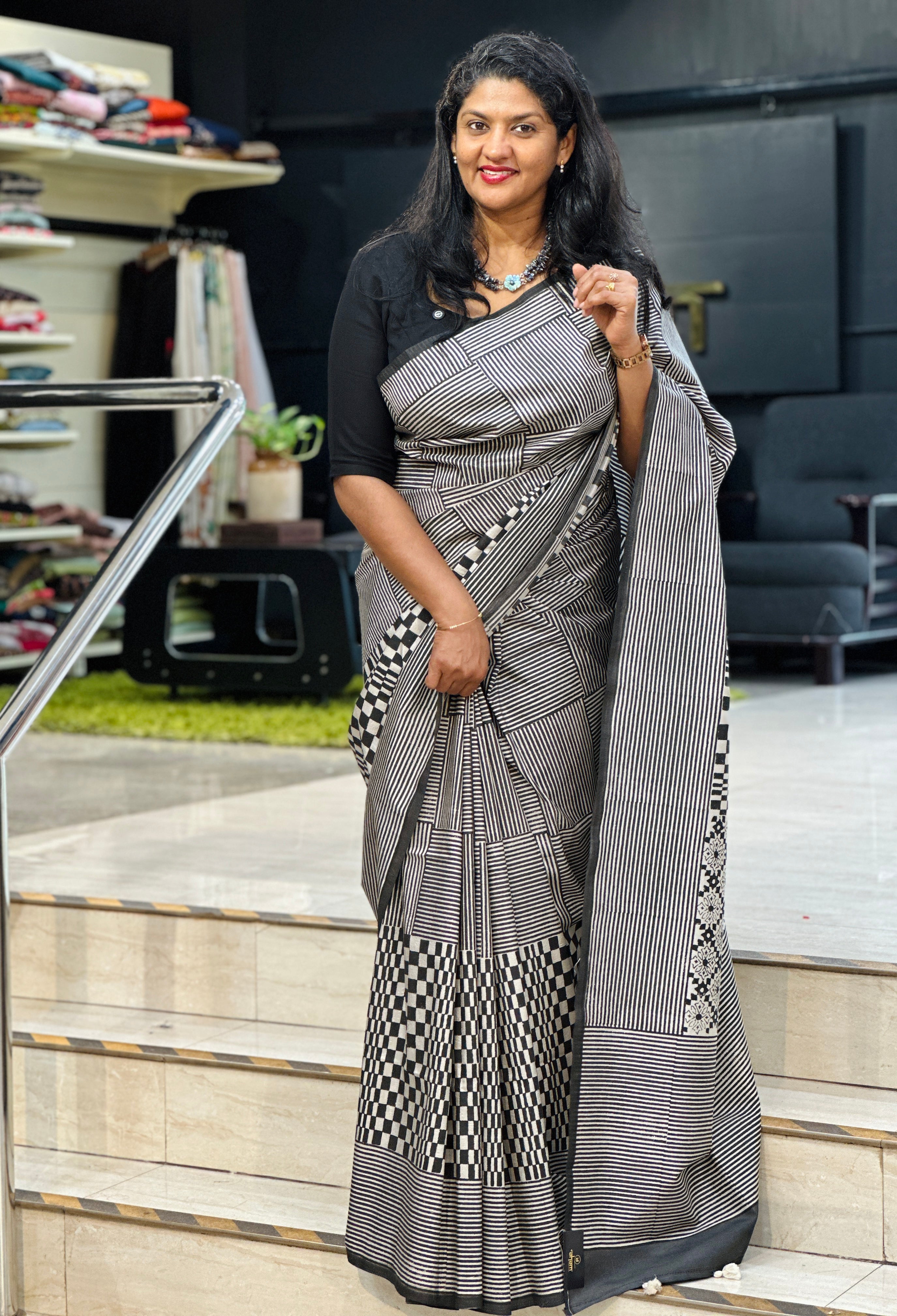 Hand Block Printed Semi Tussar Silk Saree | YNG1329