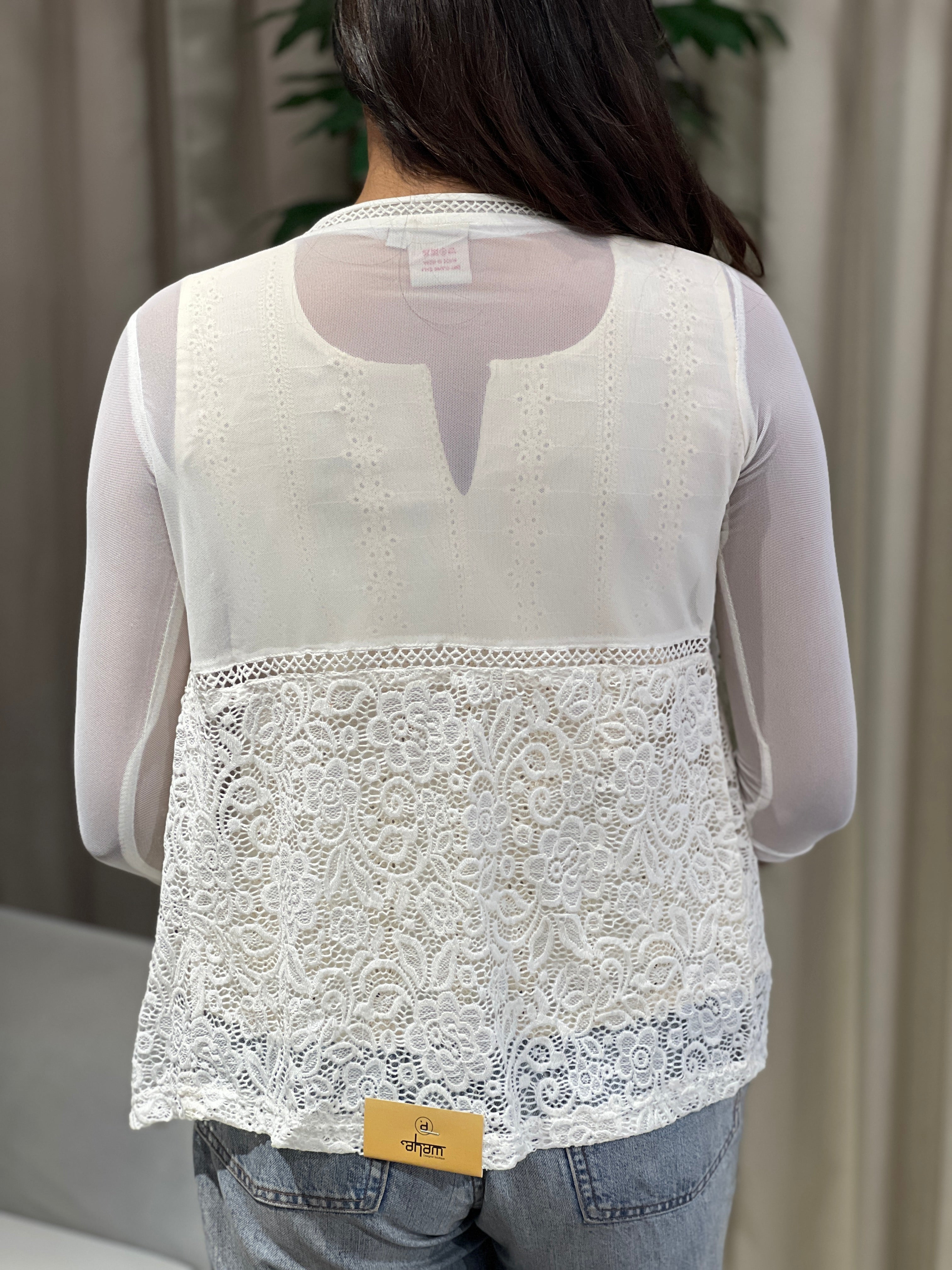 Embroidery With Lace Detailed Net Shrug | PGI242